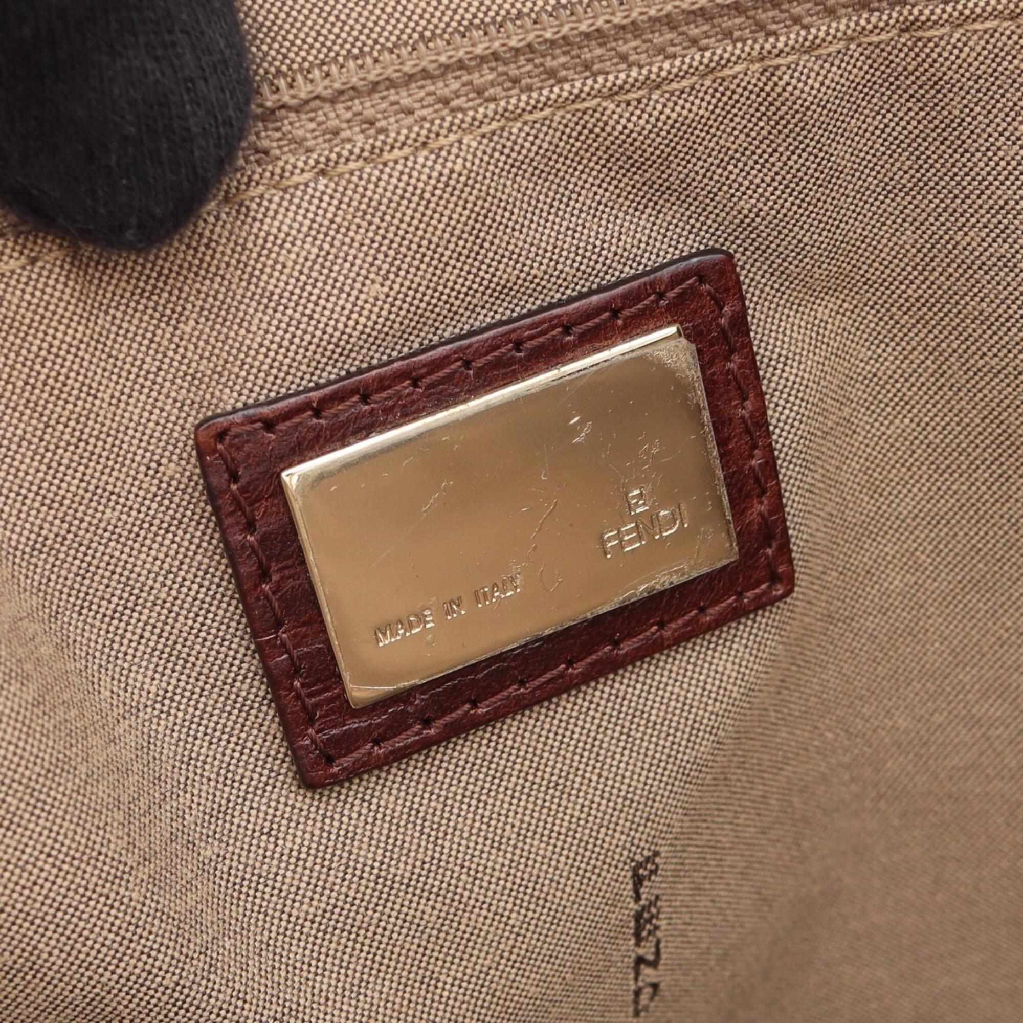 Fendi Beige Brown Canvas Leather Handbag Tote Bag (Pre-Owned)