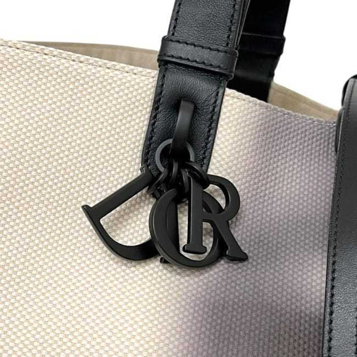 Christian Dior Black White Canvas Leather Tote Bag (Pre-Owned)