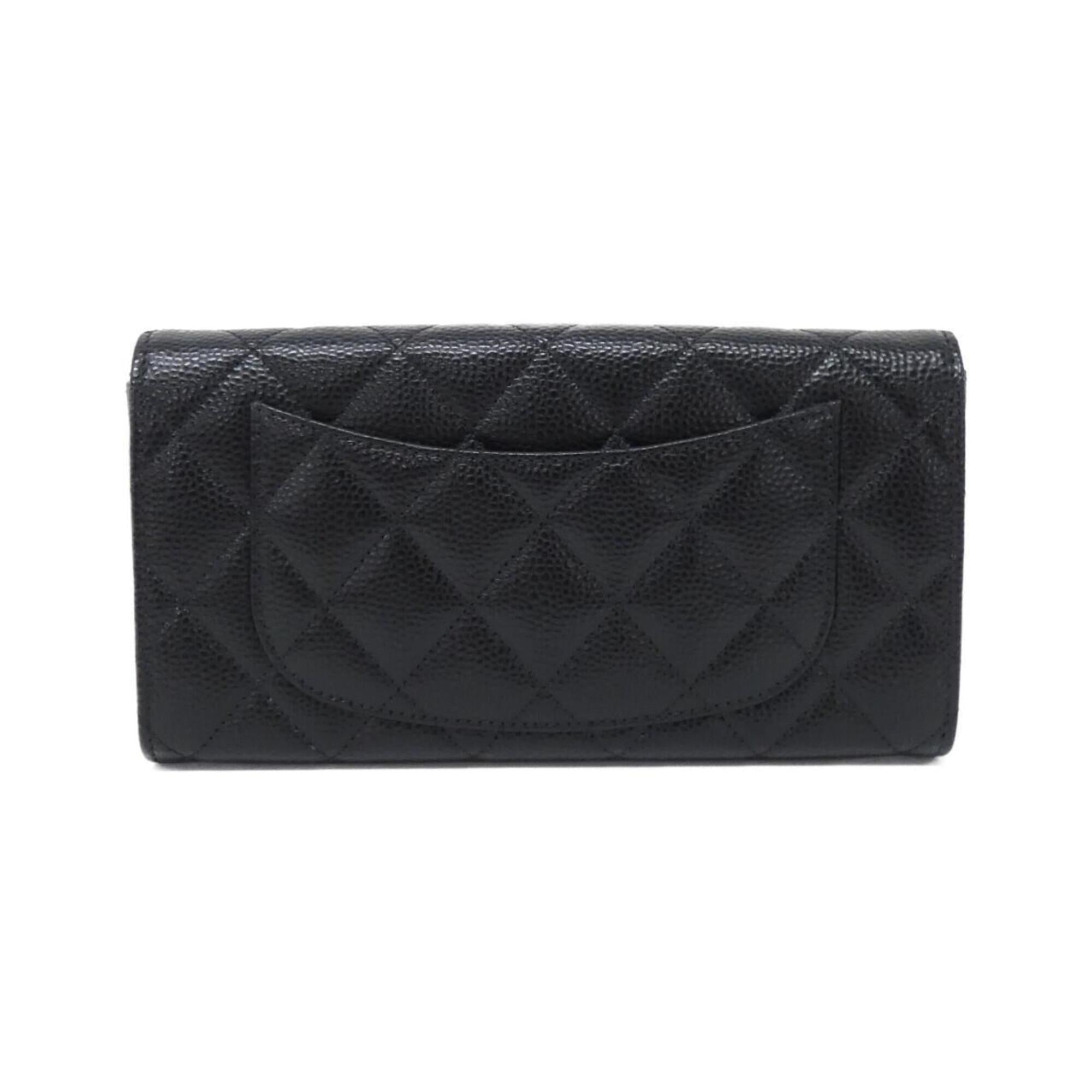 Chanel Black Bordeaux Grained Calfskin Long Wallet (Bi-Fold) (Pre-Owned)