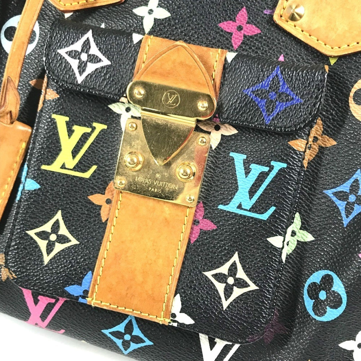 Louis Vuitton Black Noir Monogram Multicolore Canvas Boston Bag Handbag (Pre-Owned)
