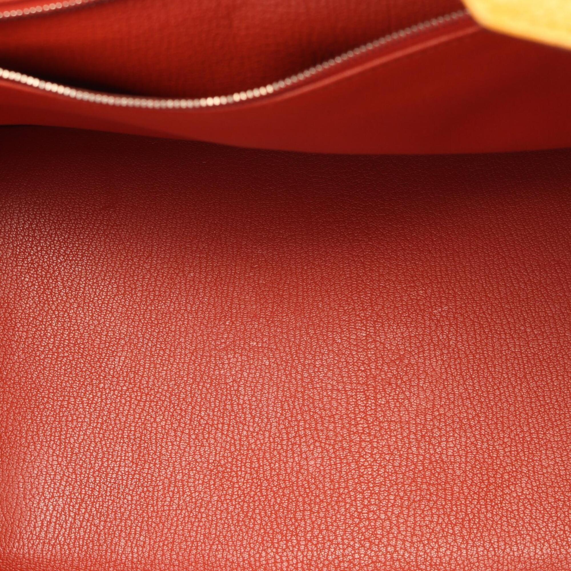 Hermes Beige Bordeaux Orange Taurillon Clemence Leather Swift Leather Handbag (Pre-Owned)