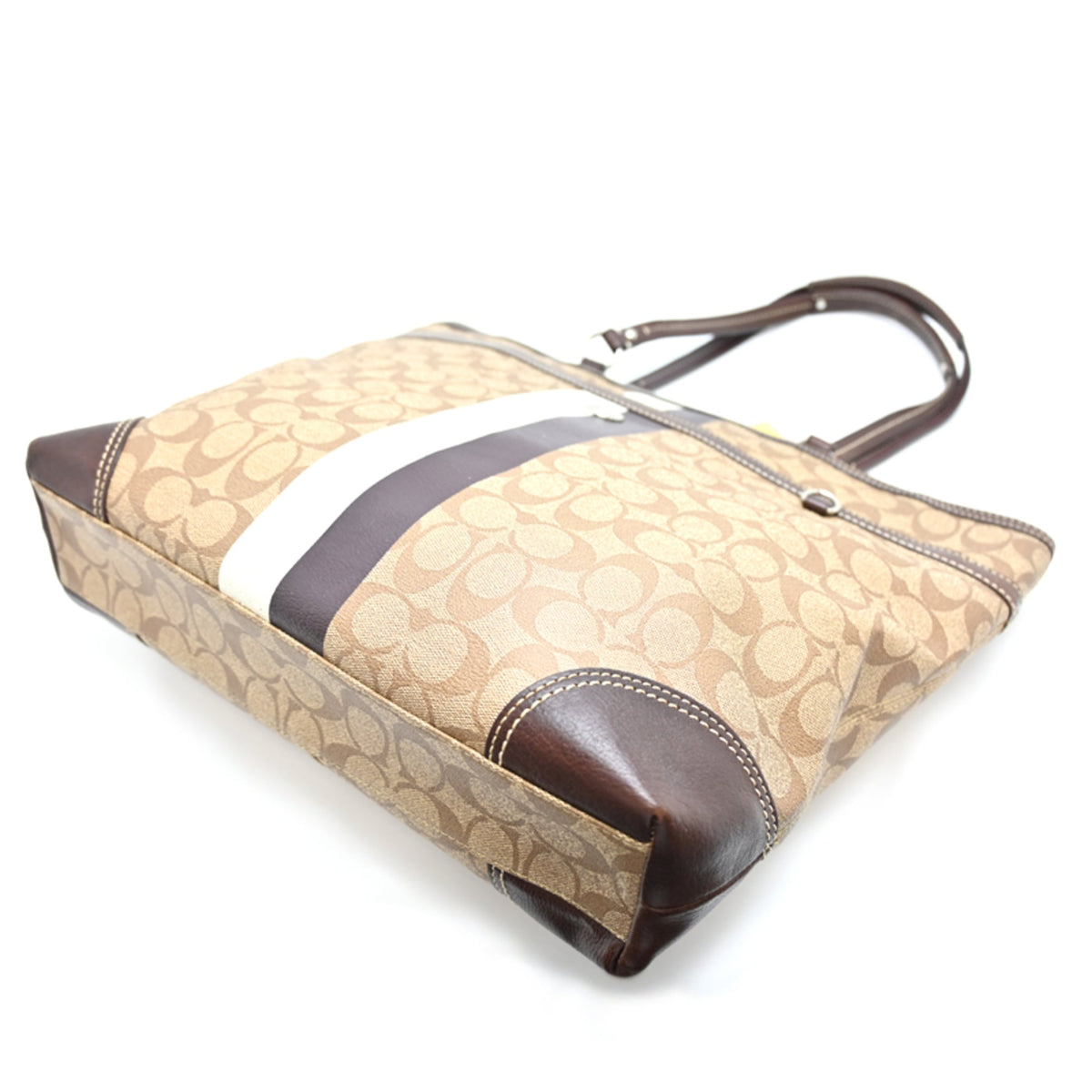 Coach Brown White Signature Line Canvas Tote Bag (Pre-Owned)