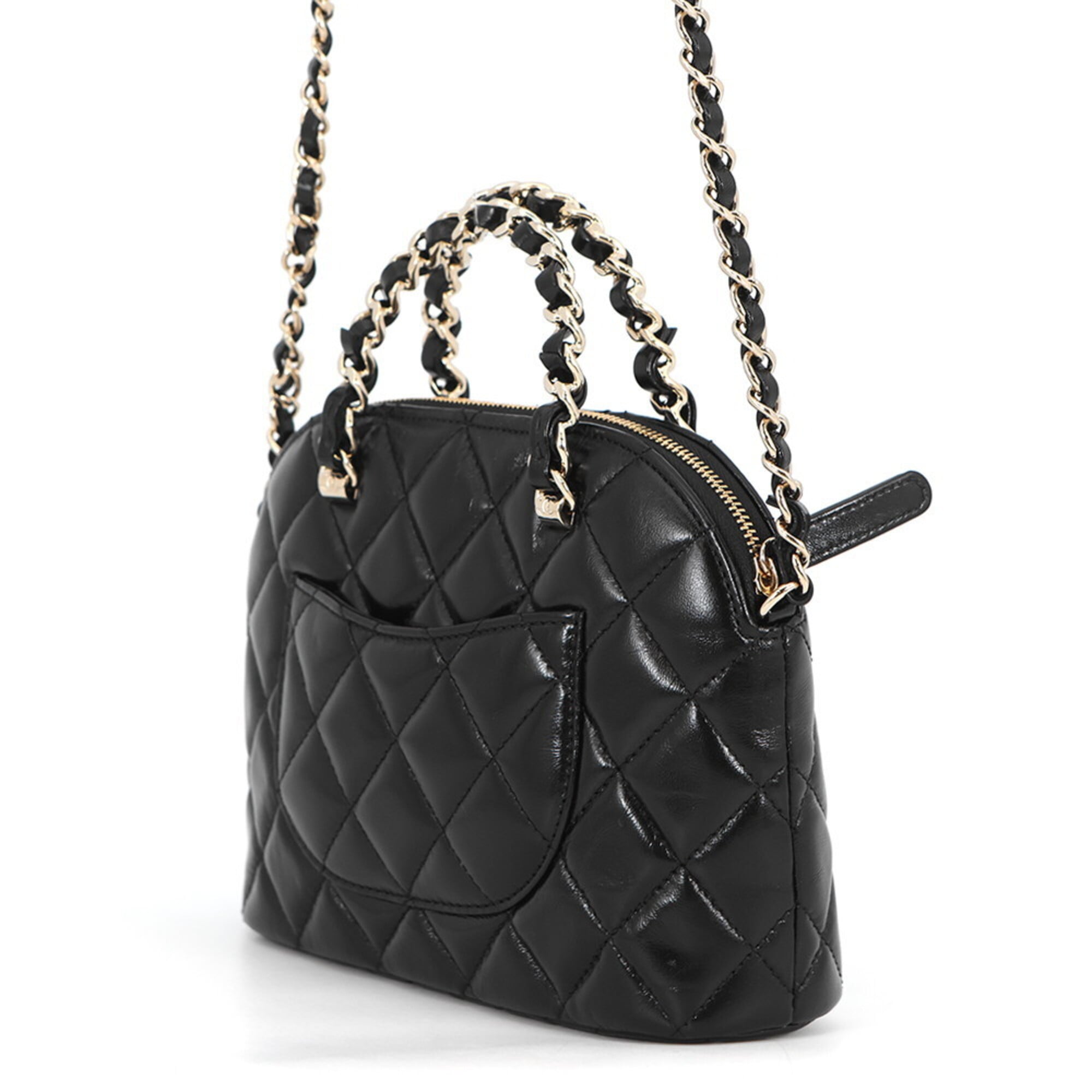 Chanel Black Champagne Gold Leather Handbag Shopping Bag Shoulder Bag (Pre-Owned)