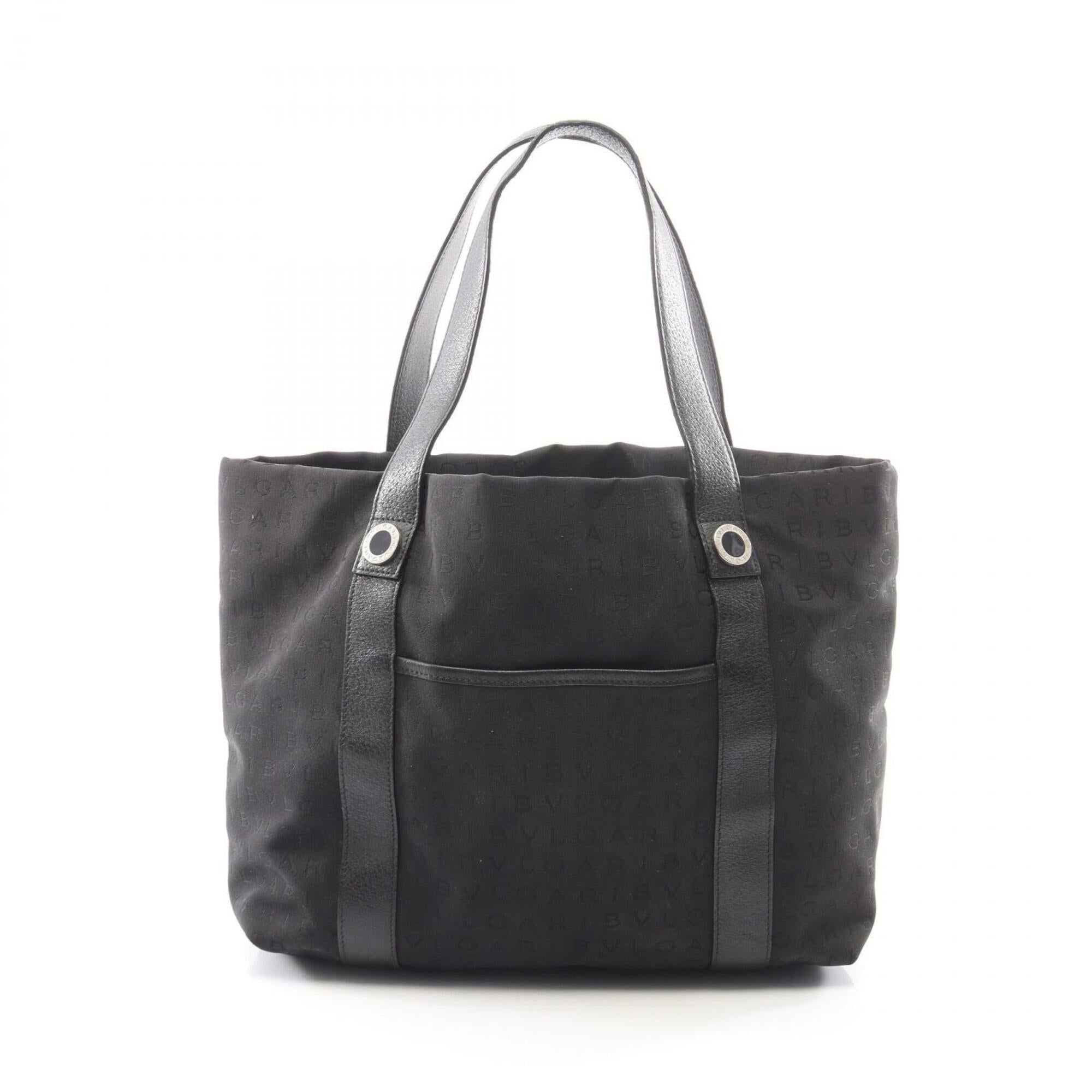 Bvlgari Black Canvas Leather Handbag Tote Bag (Pre-Owned)