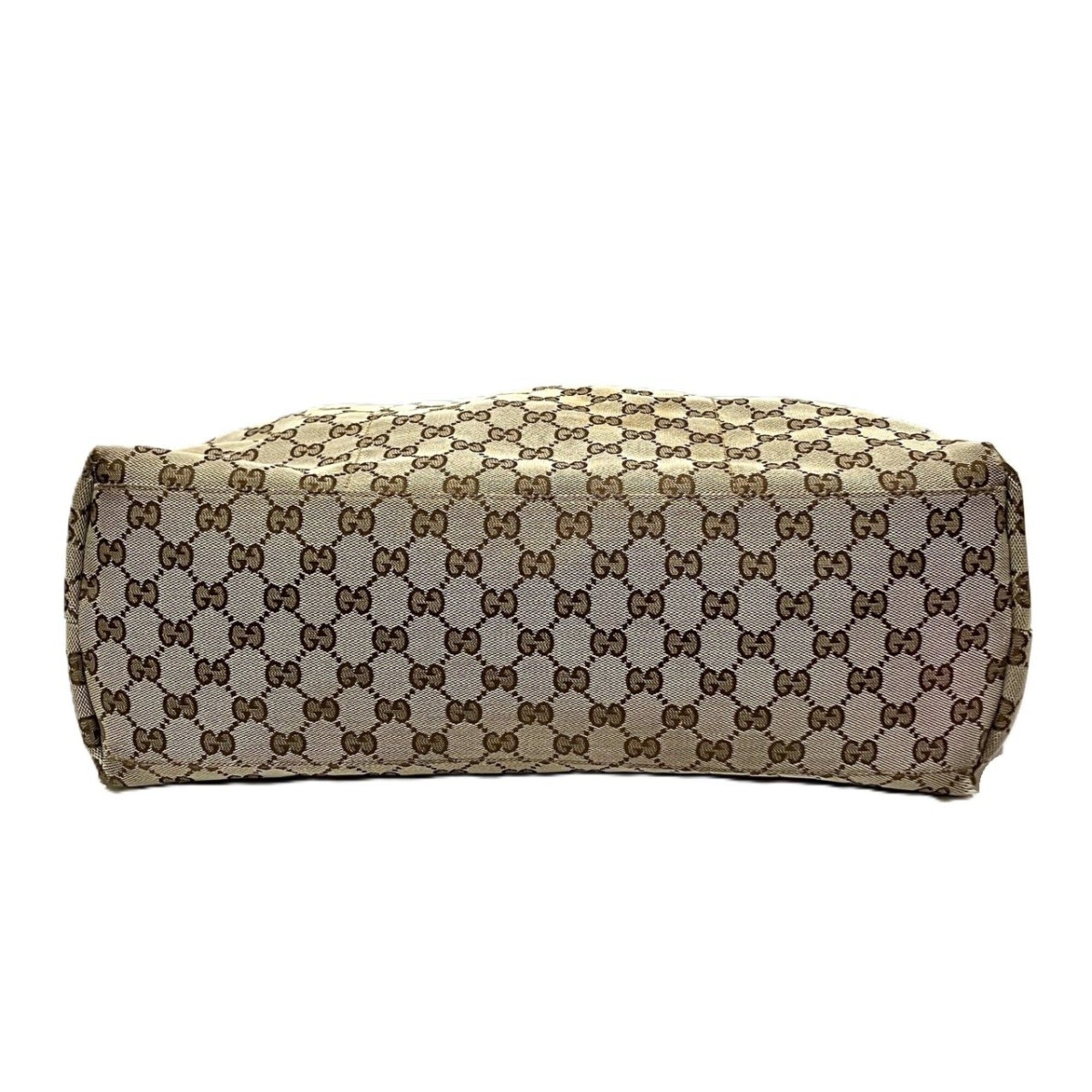 Gucci Sherry Line Beige Canvas Leather Tote Bag (Pre-Owned)