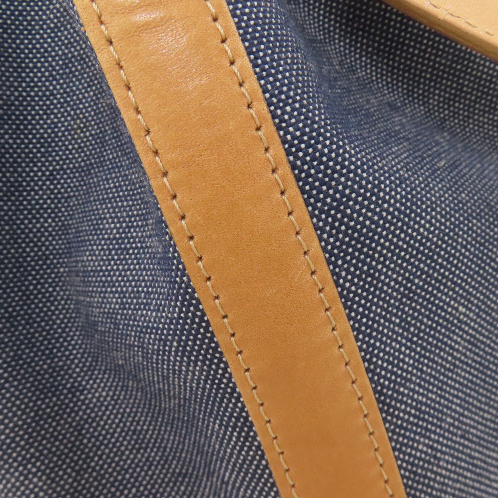 Longchamp Blue Brown Denim Shoulder Bag (Pre-Owned)