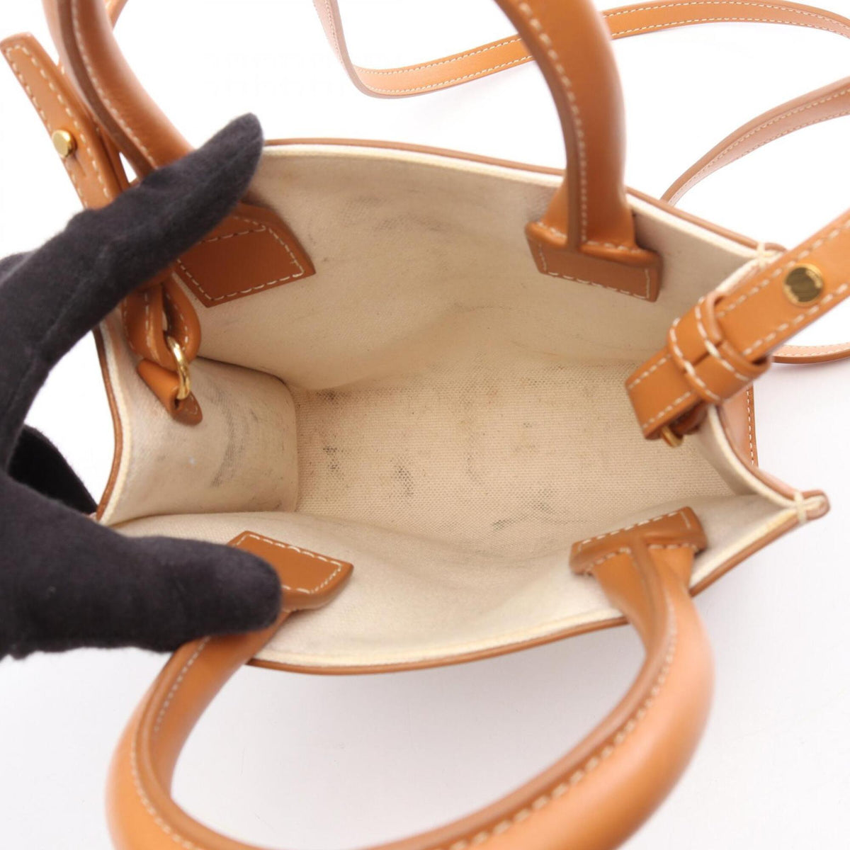 Celine Brown Ivory Canvas Leather Handbag (Pre-Owned)