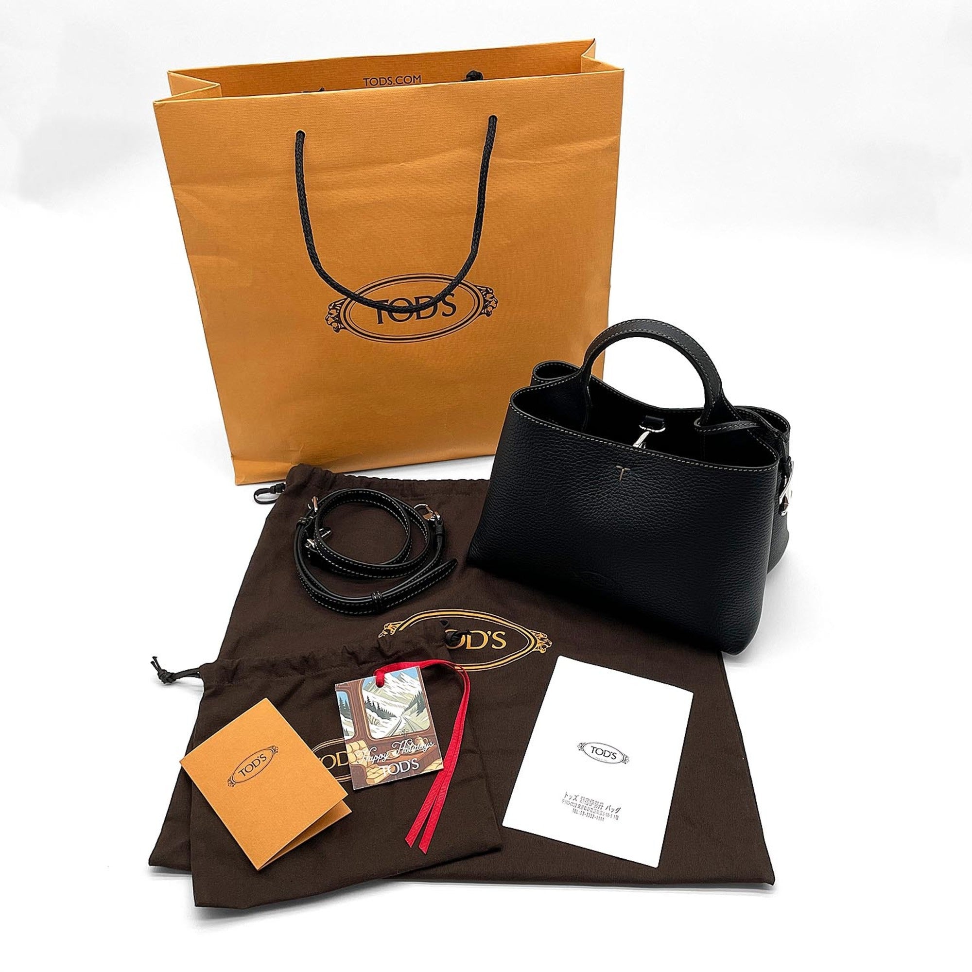 Tod's Black Leather Shoulder Bag Tote Bag (Pre-Owned)