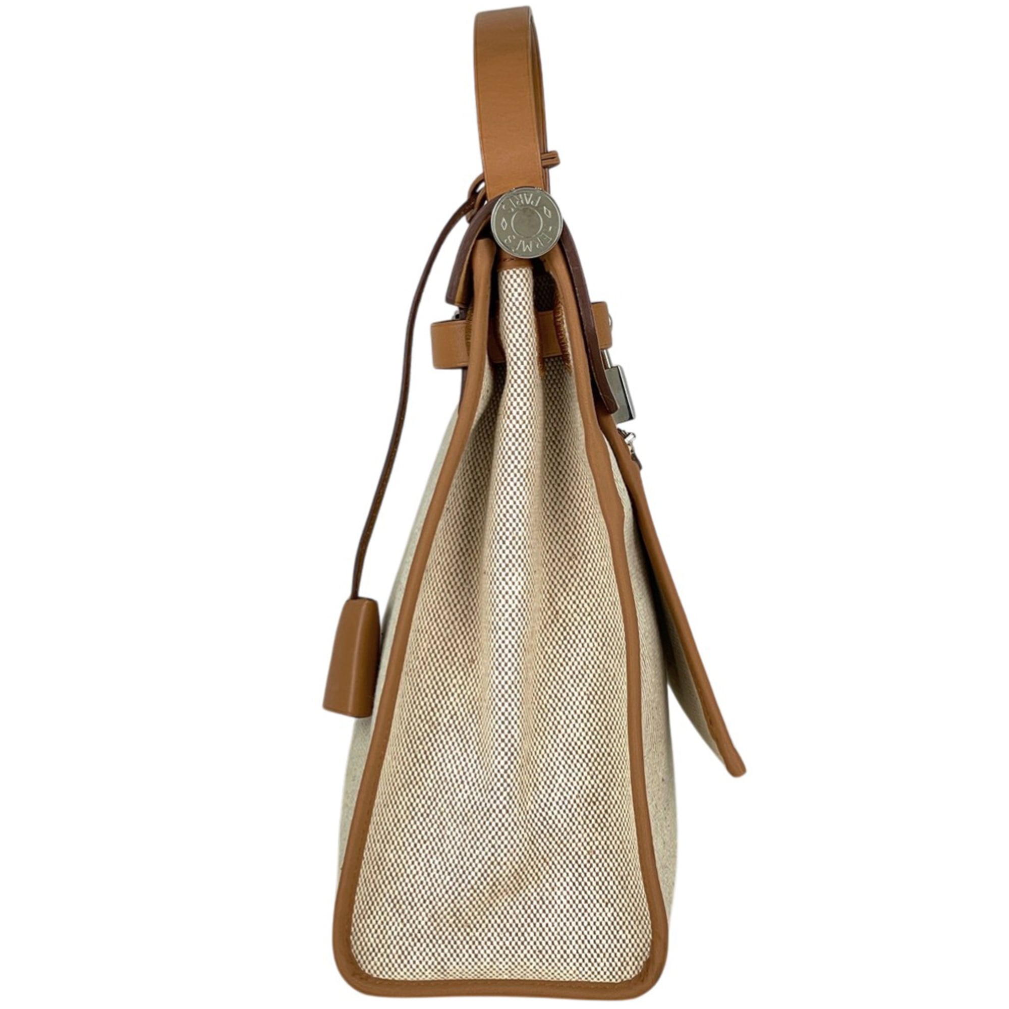 Hermes Brown Natural Toile H Leather Handbag Pouch Shoulder Bag (Pre-Owned)