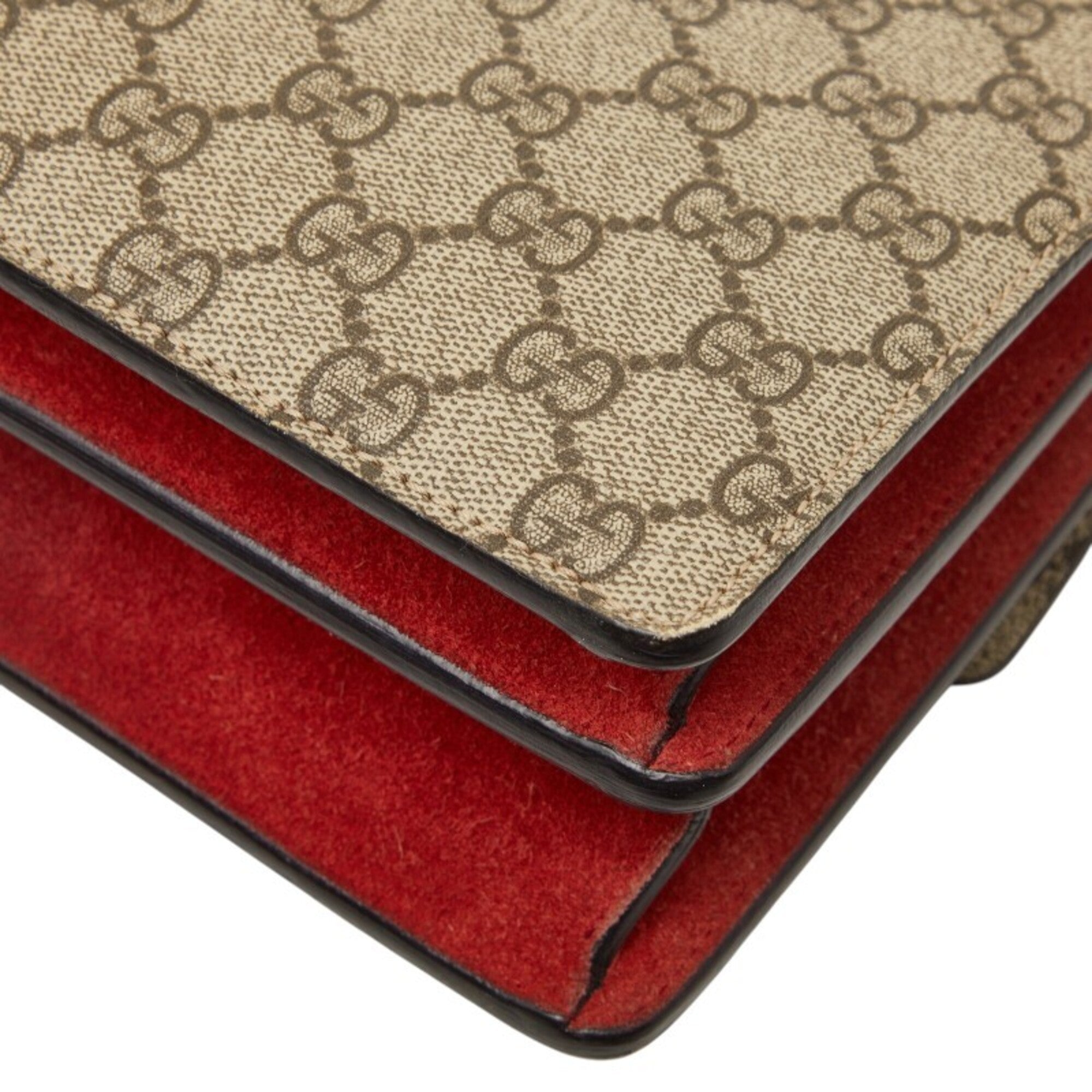 Gucci Beige Red Color Pvc Suede Shoulder Bag (Pre-Owned)
