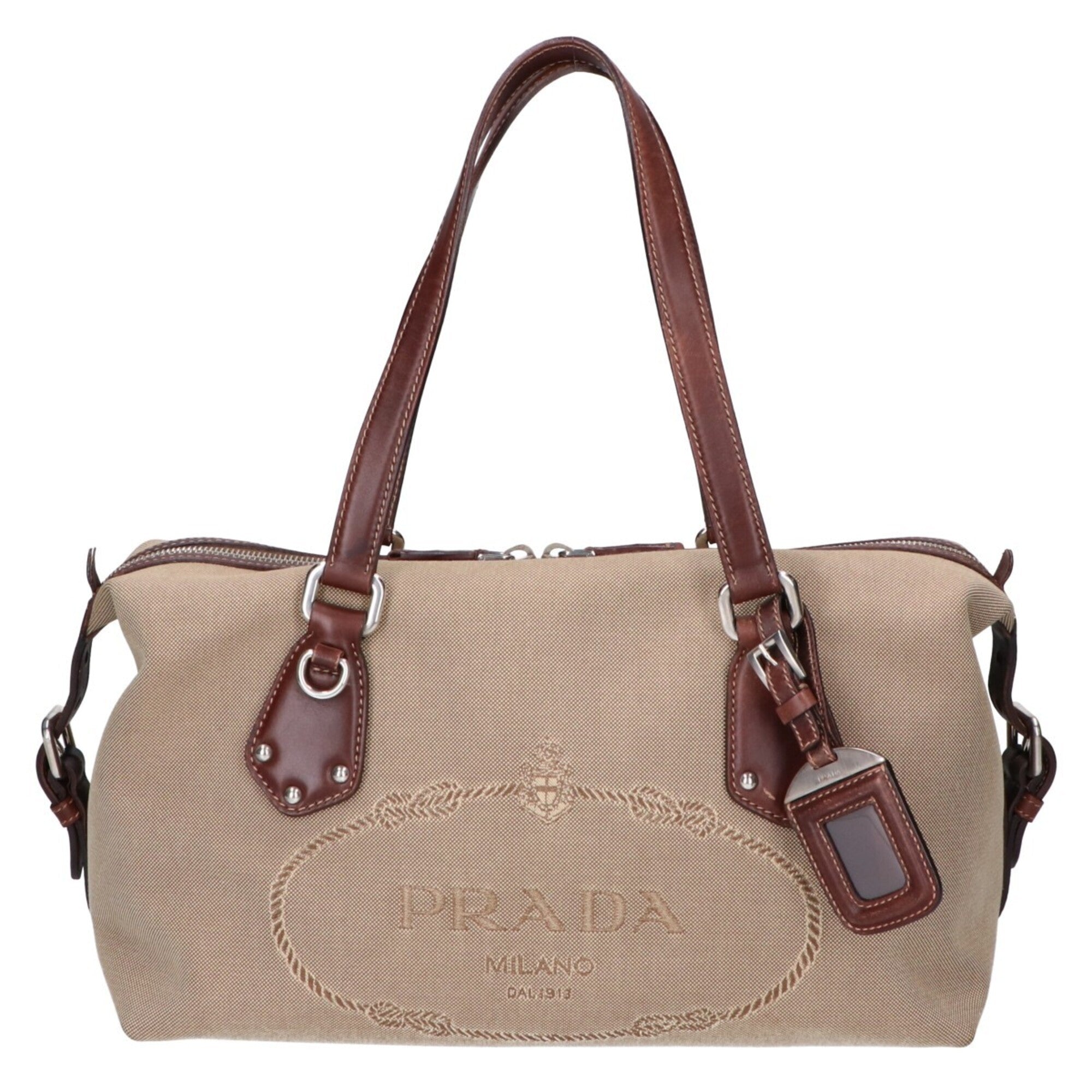 Prada Beige Brown Jacquard Handbag (Pre-Owned)