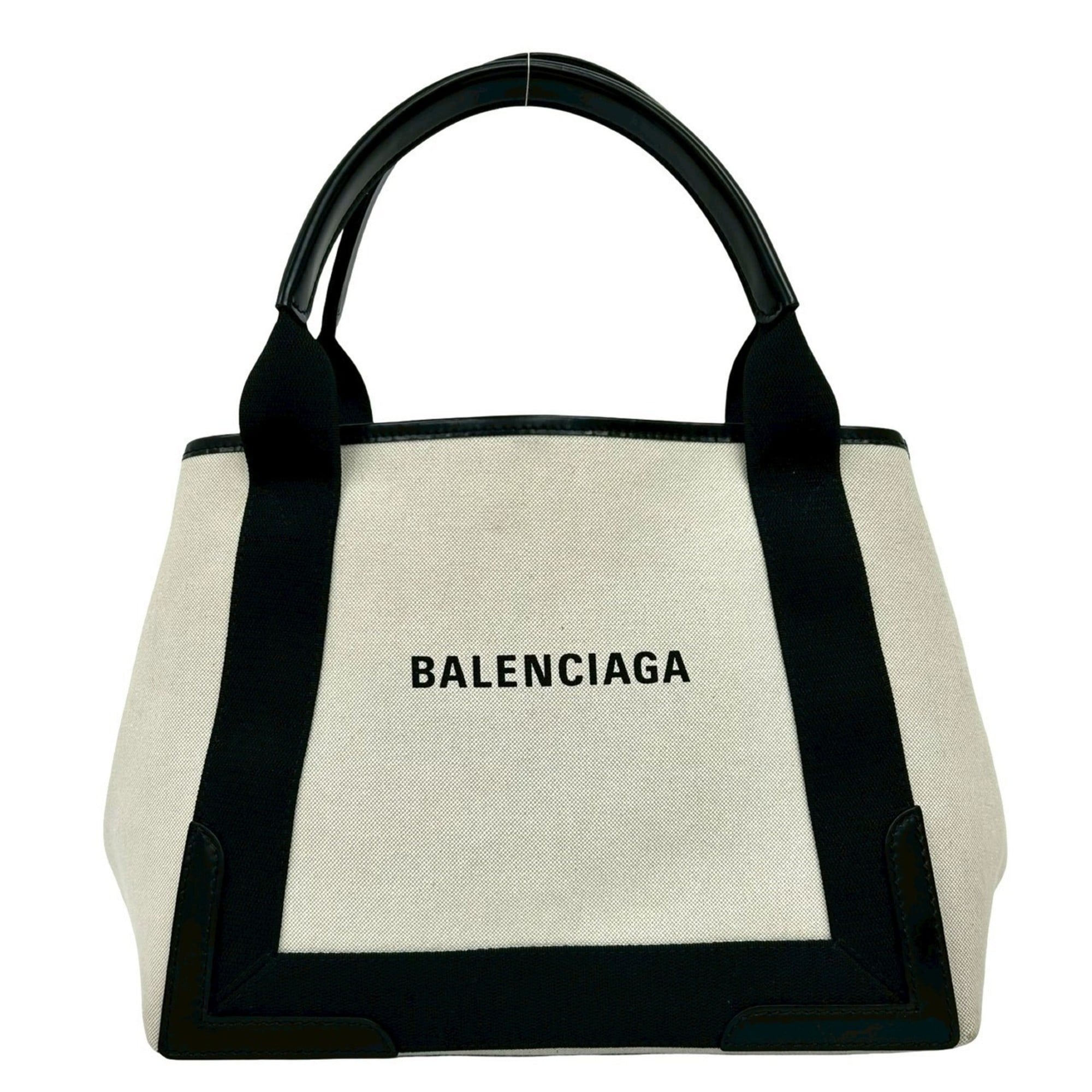 Balenciaga Black Ivory Canvas Leather Handbag Pouch Tote Bag (Pre-Owned)