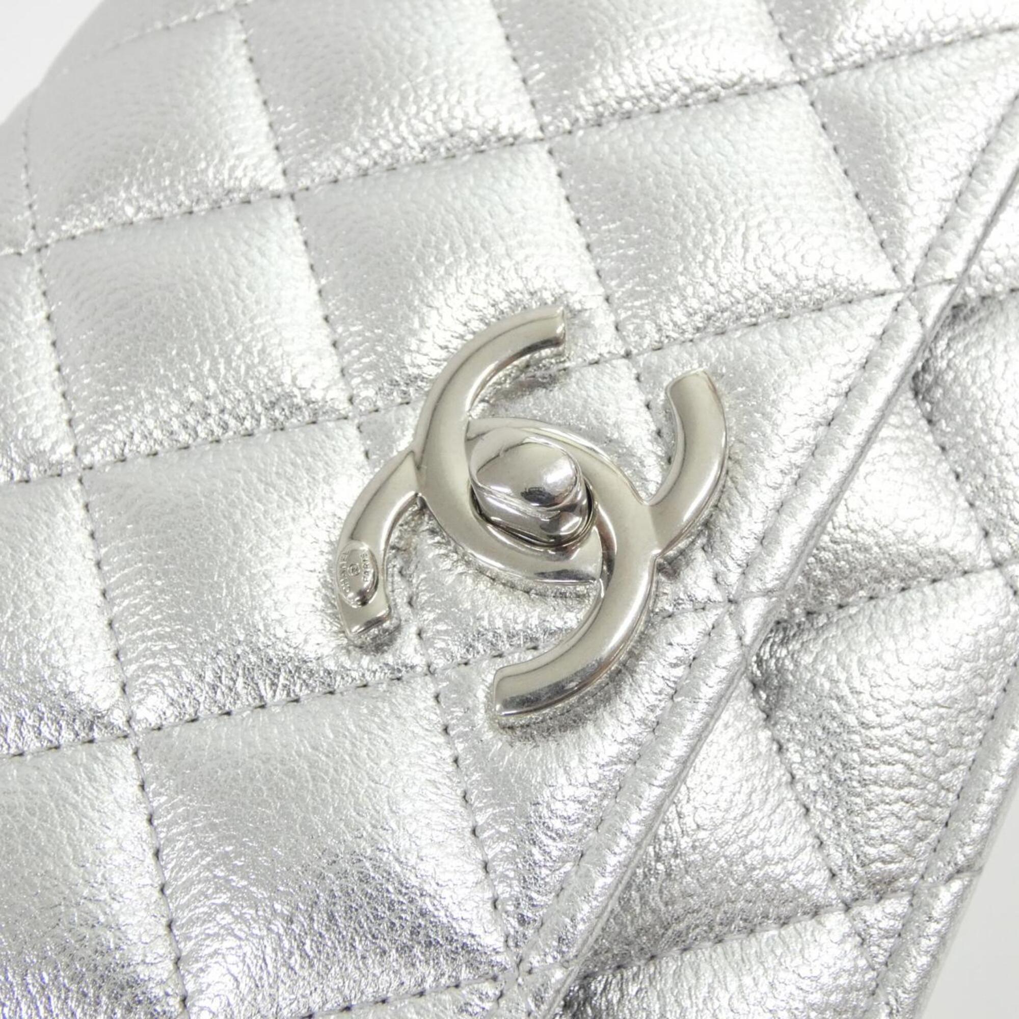 Chanel Silver Grained Calfskin Chain/Shoulder Wallet (Pre-Owned)