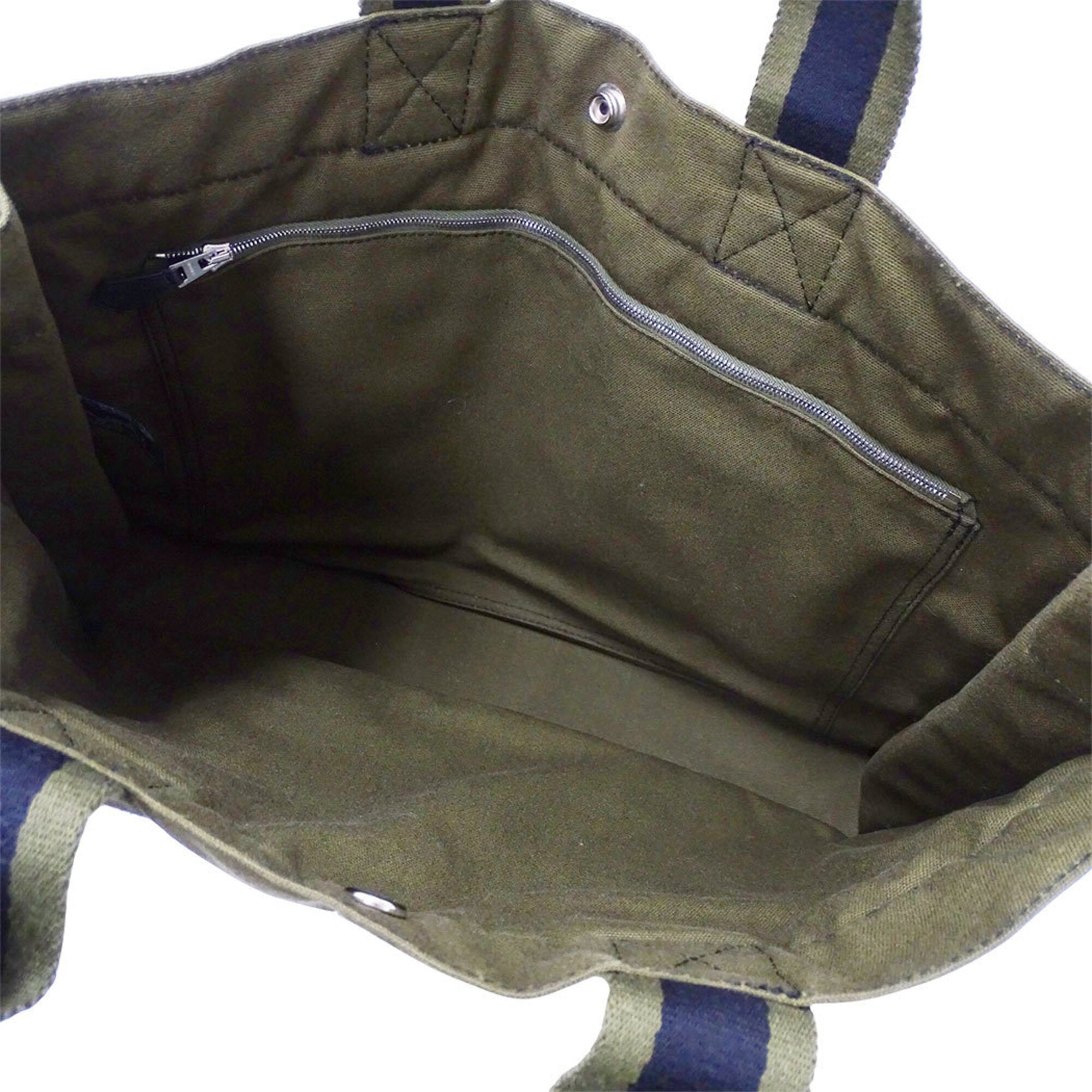 Hermes Green Khaki Navy Canvas Handbag Tote Bag (Pre-Owned)
