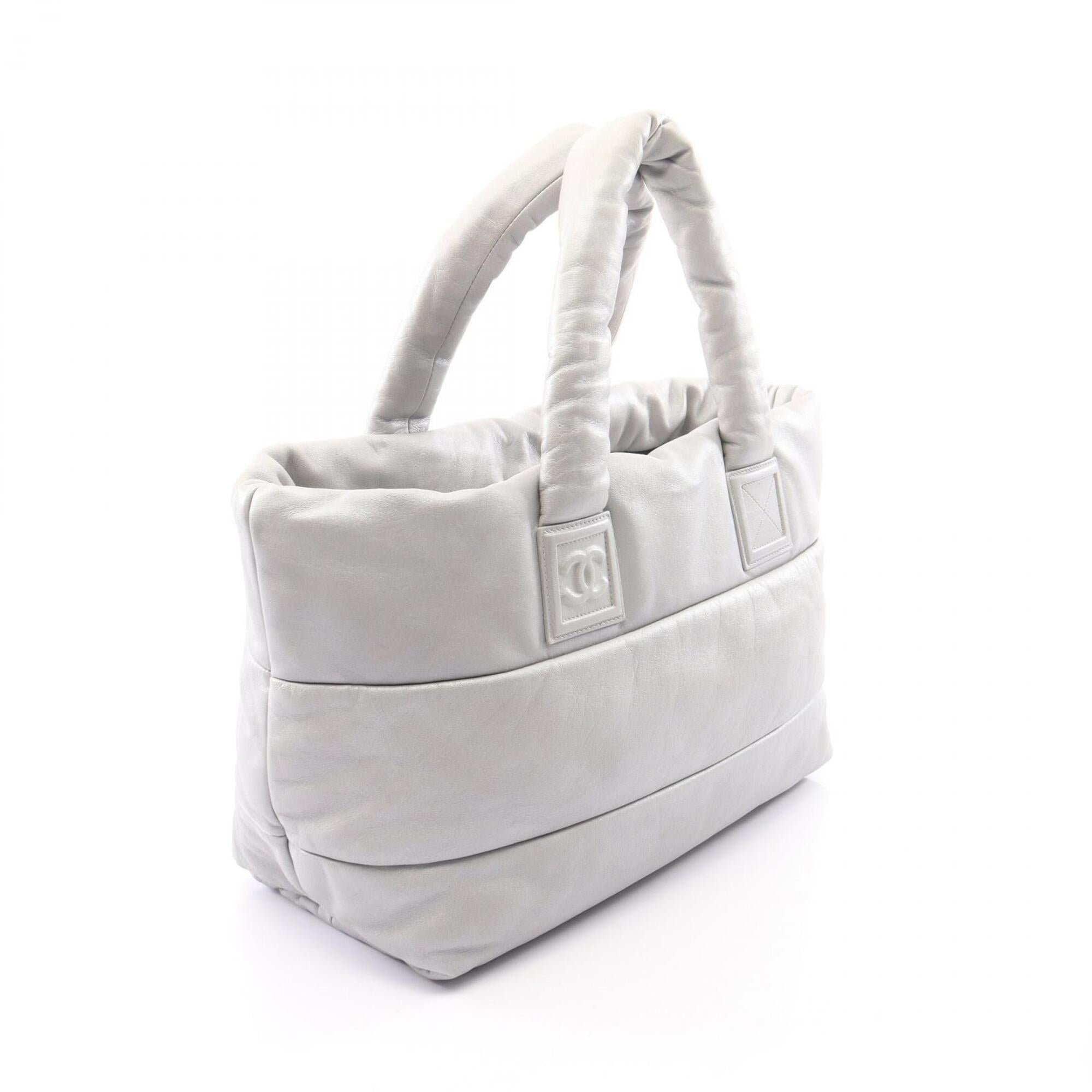 Chanel Navy Silver Leather Handbag Tote Bag (Pre-Owned)