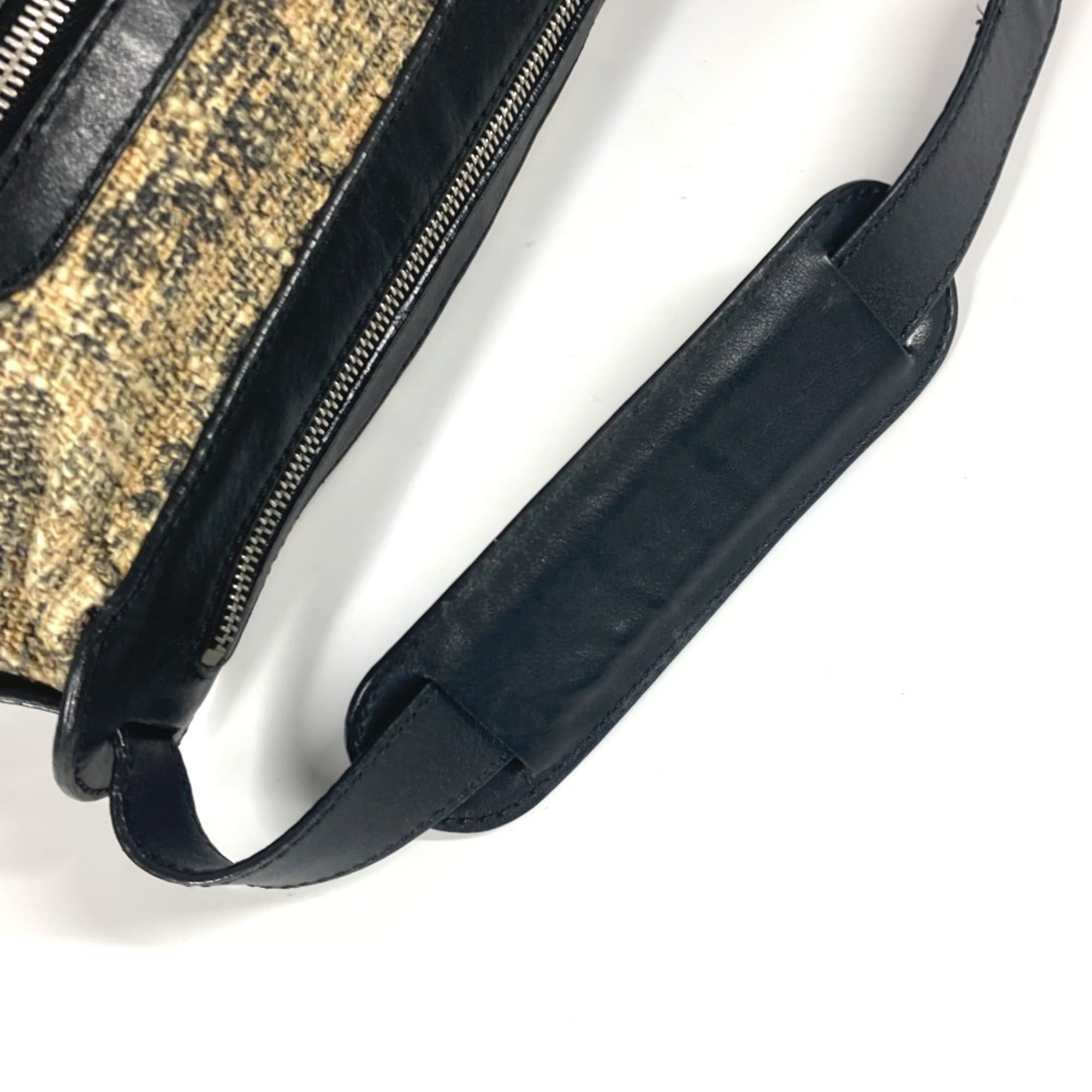 Chanel Beige Black Yellow Canvas Leather Shoulder Bag (Pre-Owned)