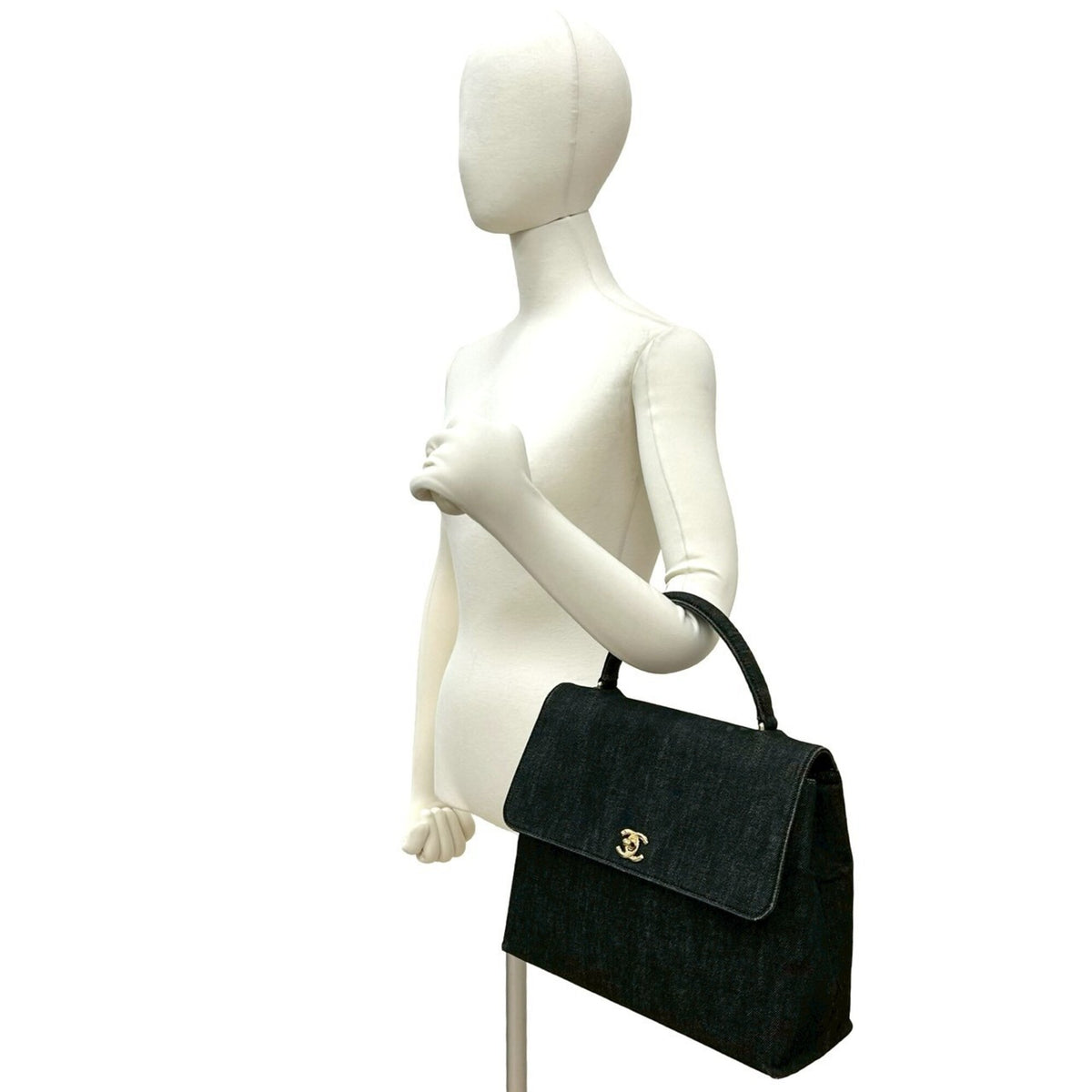 Chanel Black Cotton Leather Handbag Tote Bag (Pre-Owned)