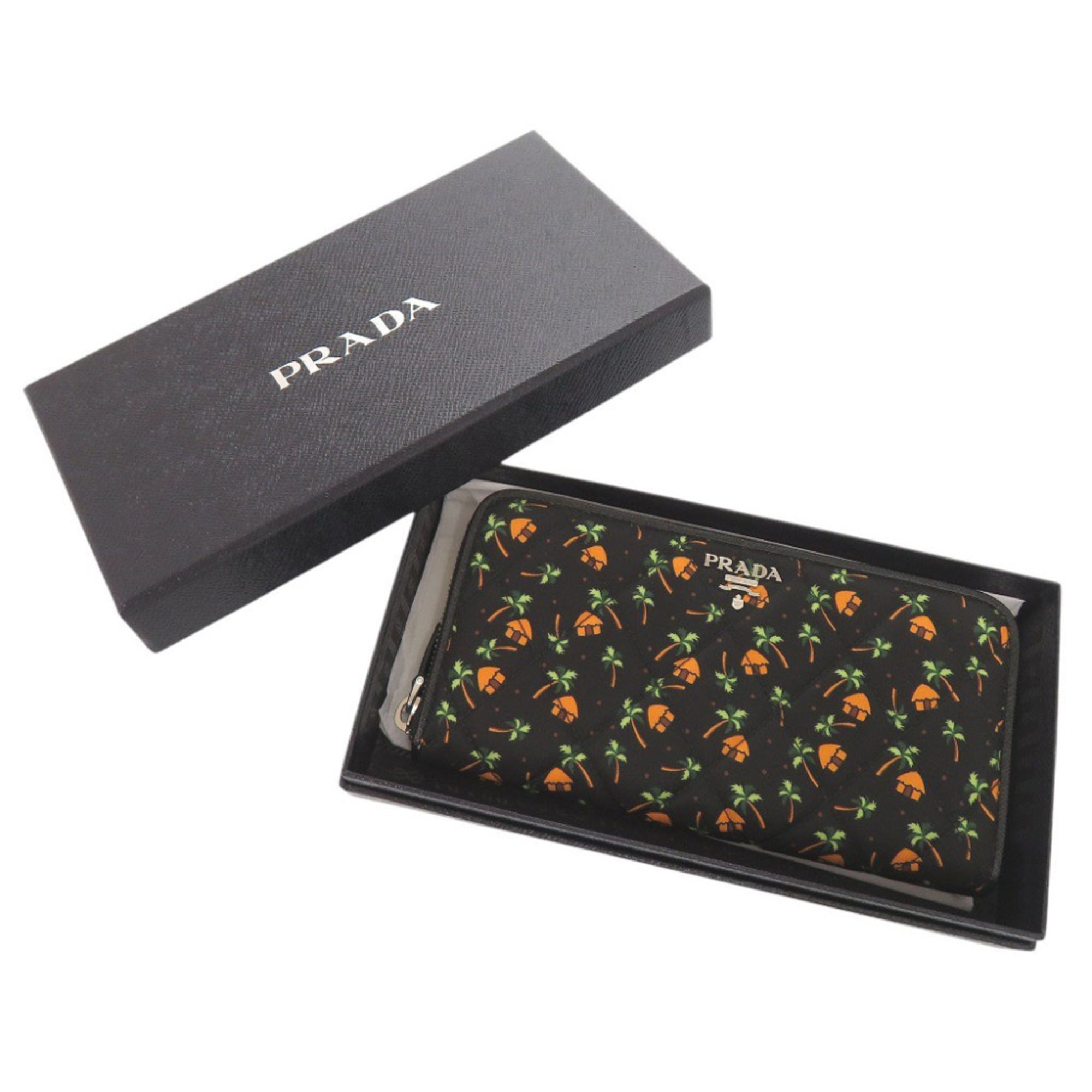 Prada Black Multi-Color Nylon Leather Saffiano Long Wallet (Bi-Fold) (Pre-Owned)