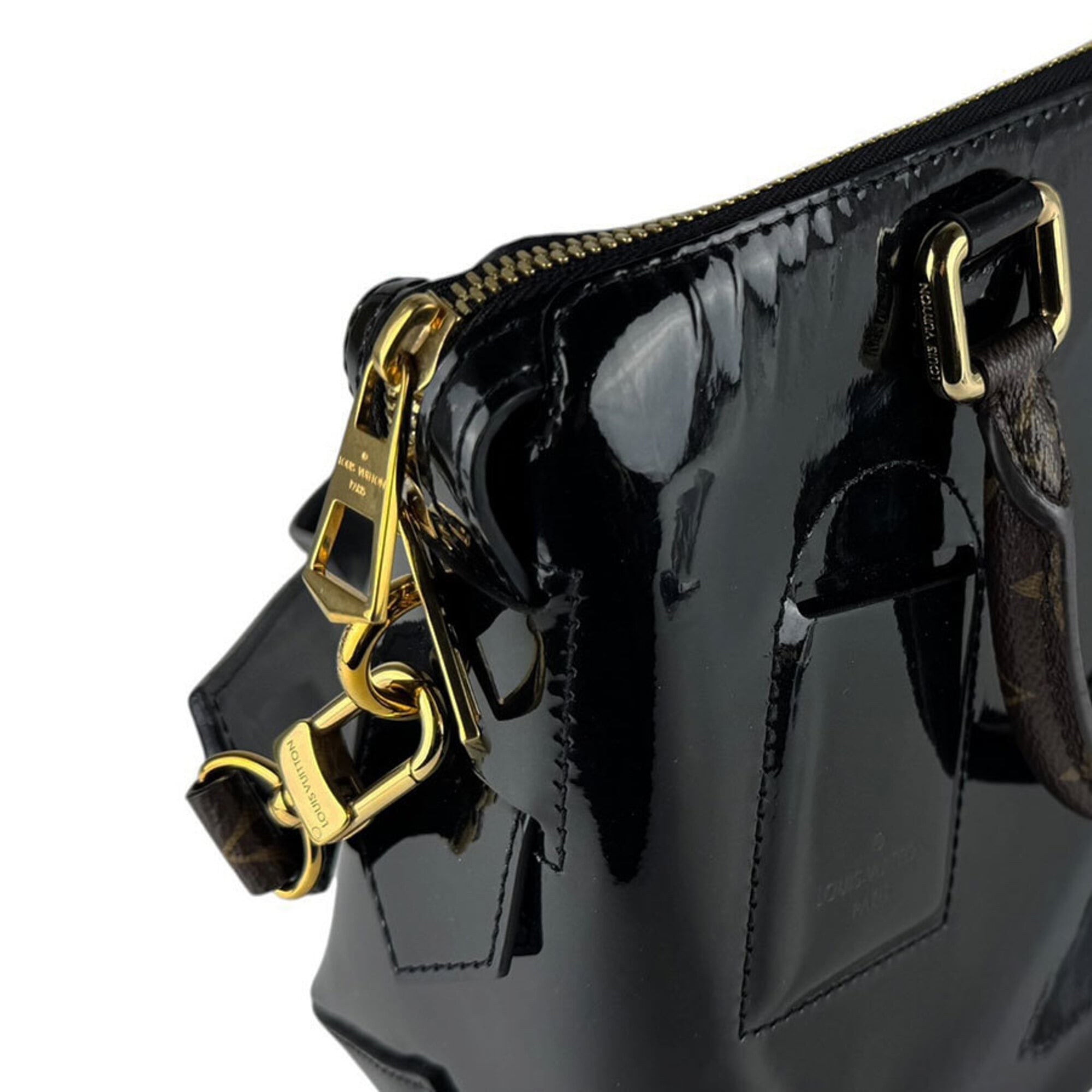 Louis Vuitton Black Brown Monogram Patent Leather Monogram Handbag Shoulder Bag (Pre-Owned)