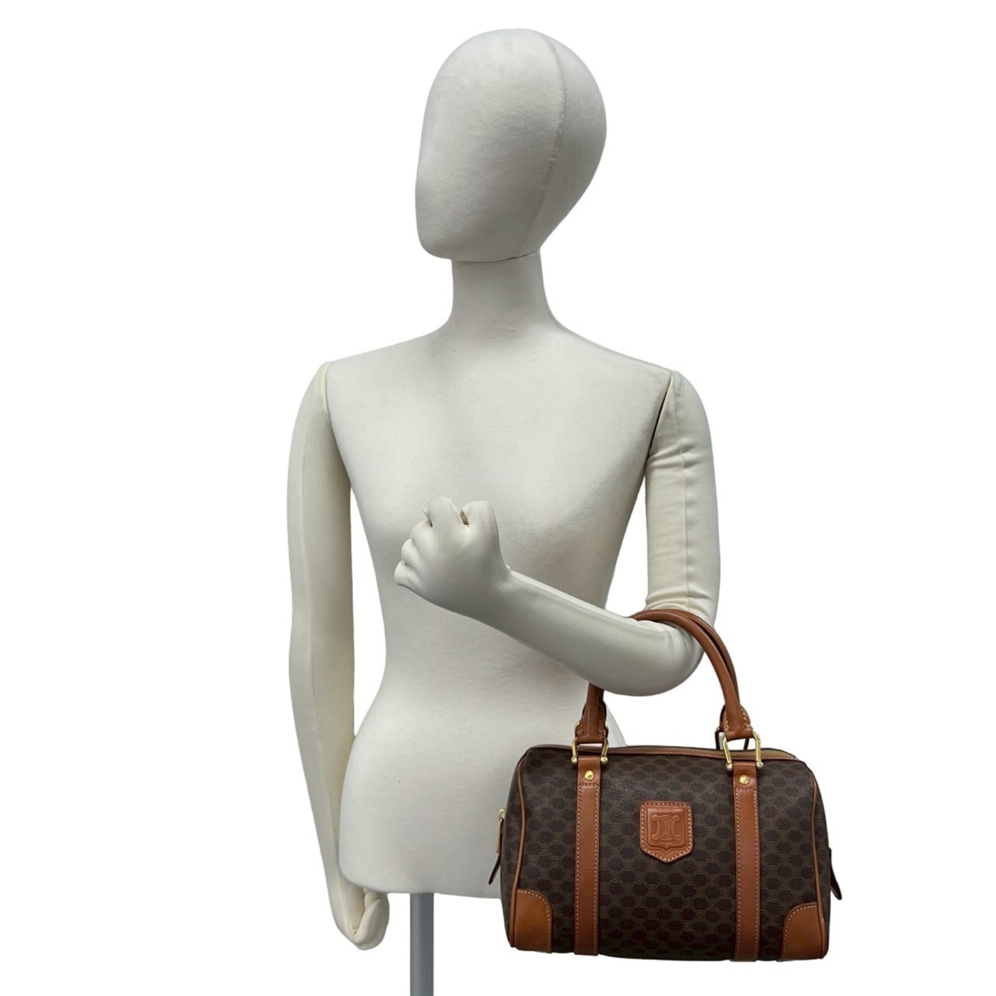 Celine Brown Pvc Leather Boston Bag Handbag (Pre-Owned)