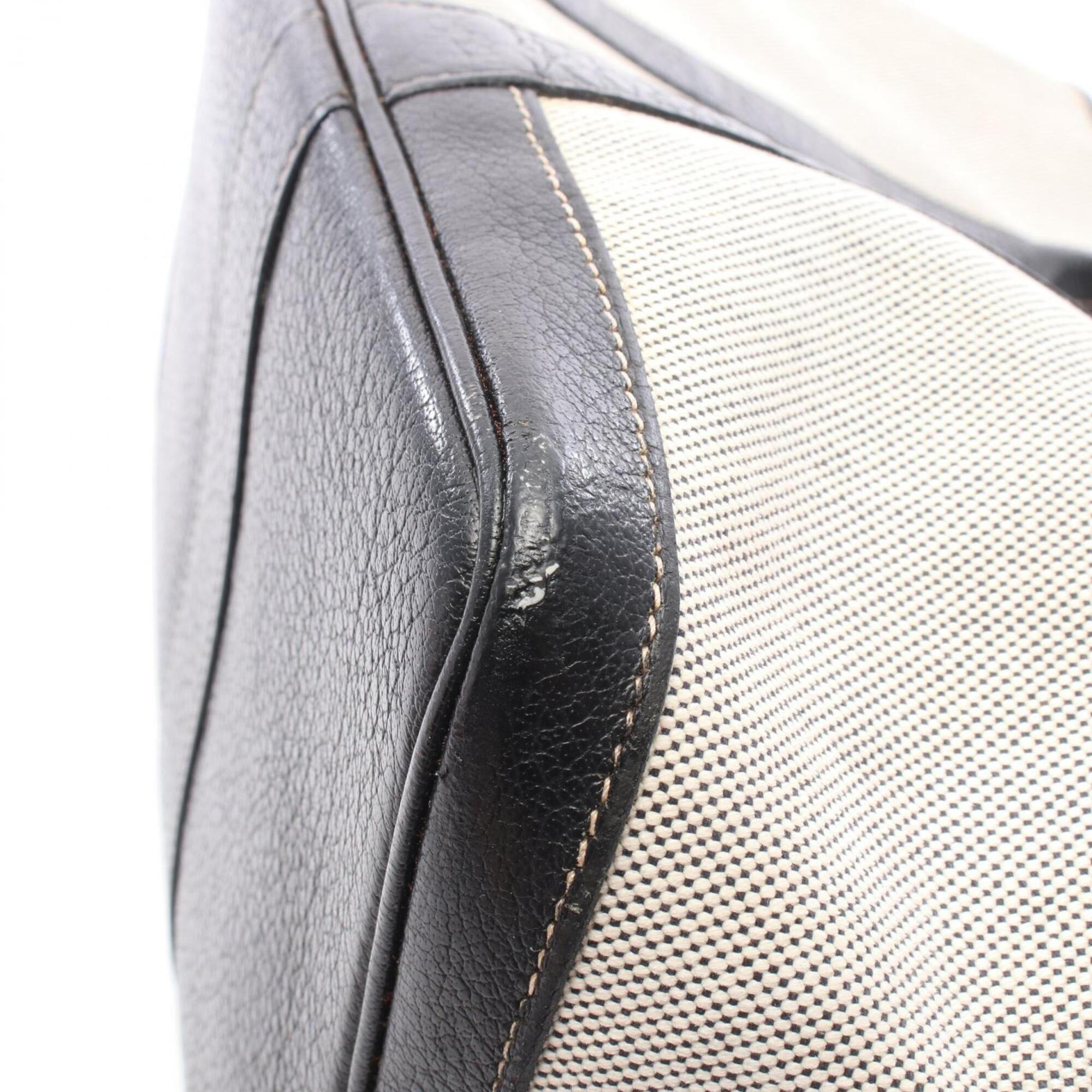 Hermes Black Gray Toile H Buffalo Leather Handbag Tote Bag (Pre-Owned)