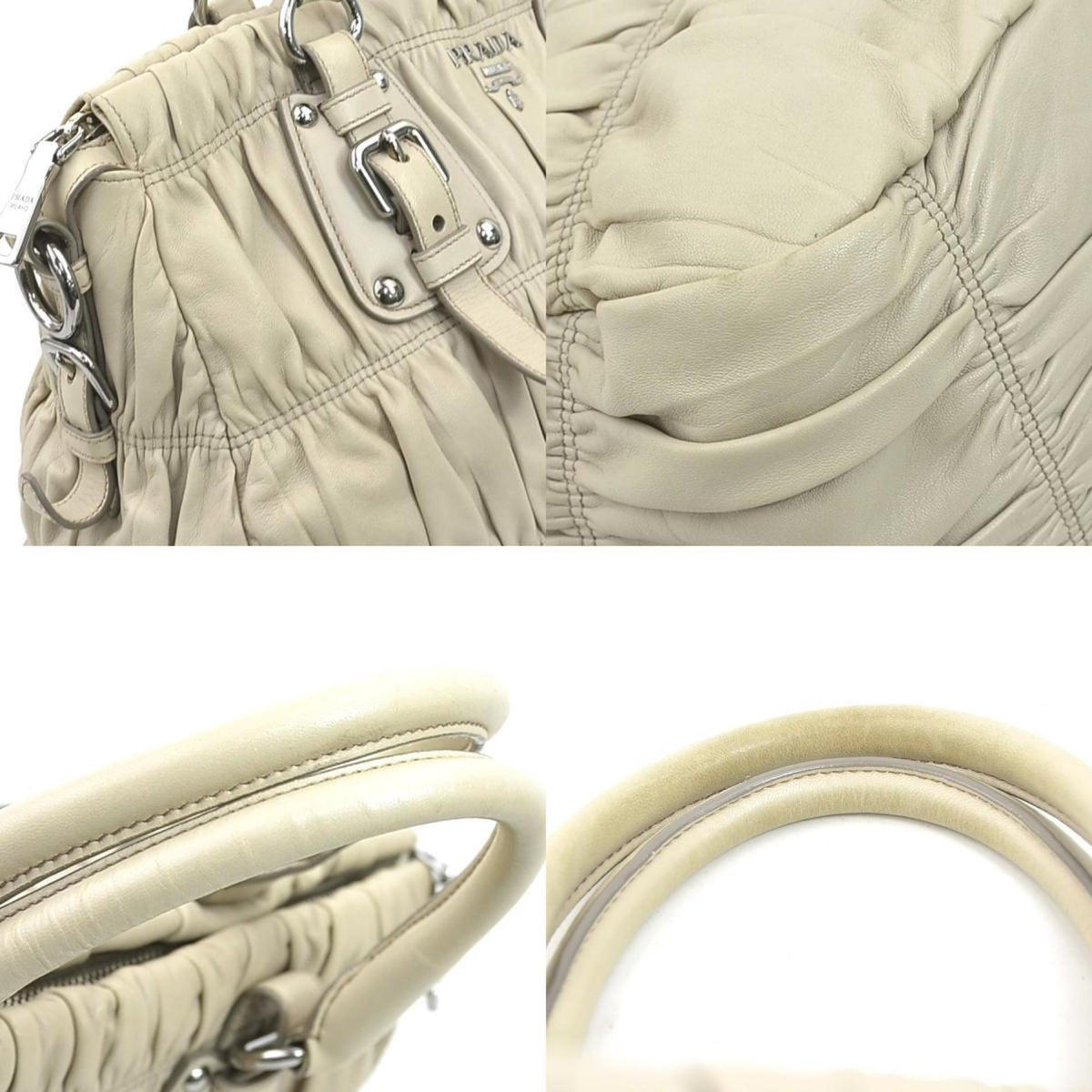 Prada Beige Leather Handbag Shoulder Bag (Pre-Owned)