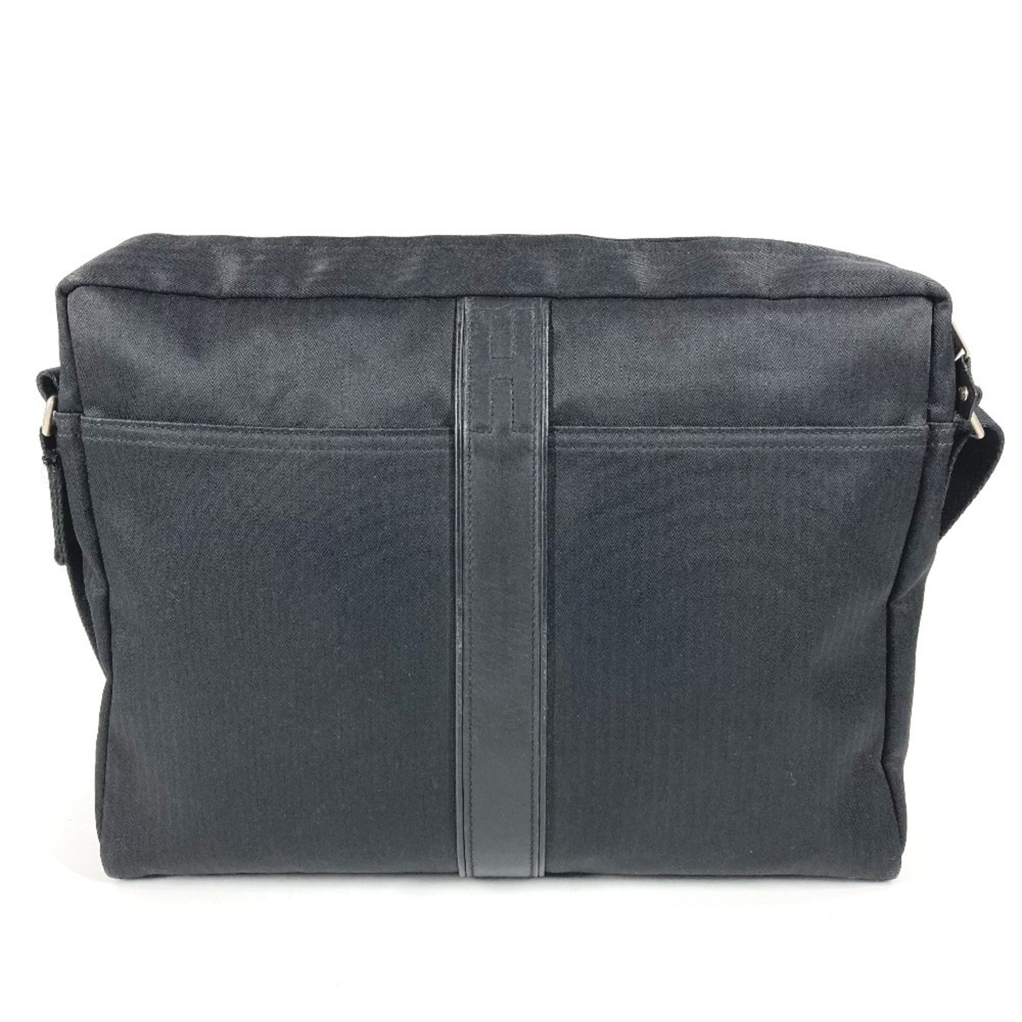 Hermes Acapulco Black Toile Chevron Leather Messenger Bag Shoulder Bag (Pre-Owned)