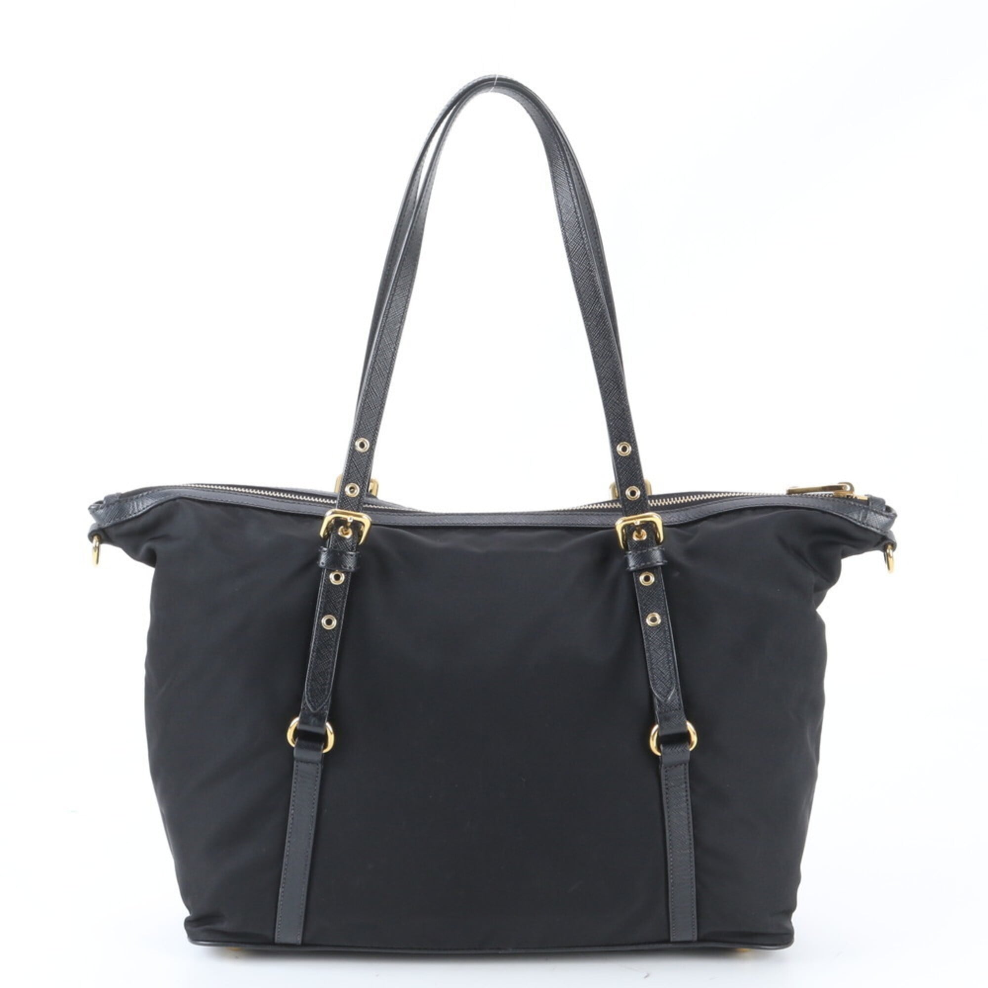 Prada Saffiano Black Nylon Leather Tote Bag (Pre-Owned)
