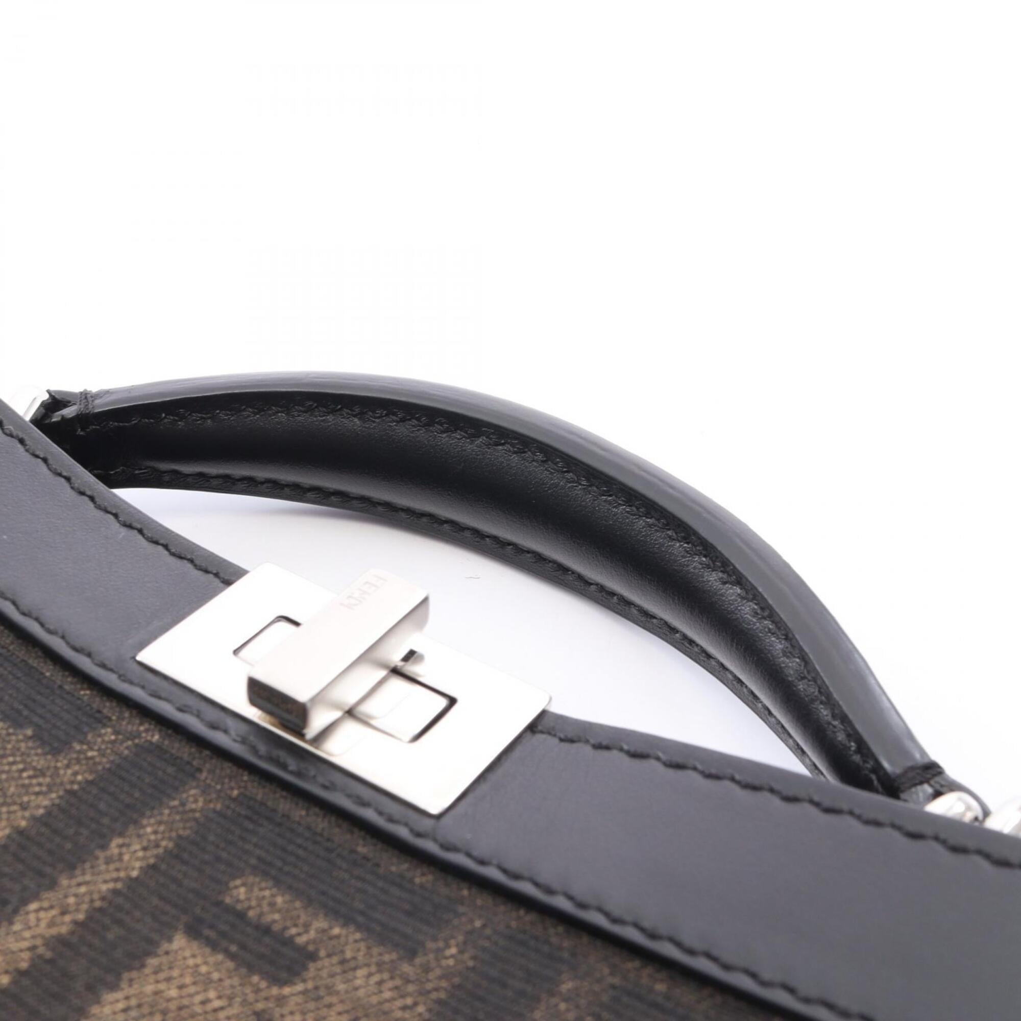Fendi Black Brown Canvas Leather Handbag (Pre-Owned)
