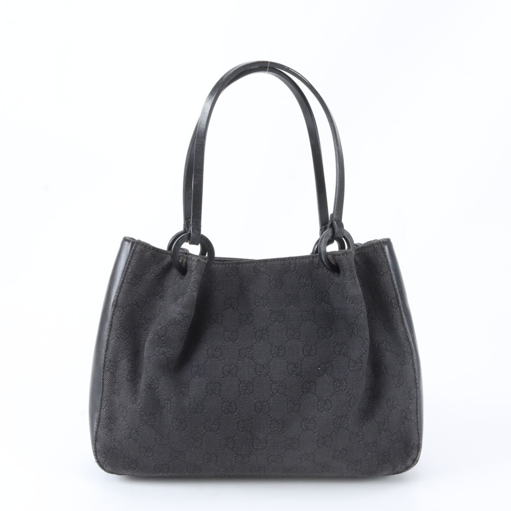 Gucci Black Leather Canvas Handbag Pouch (Pre-Owned)