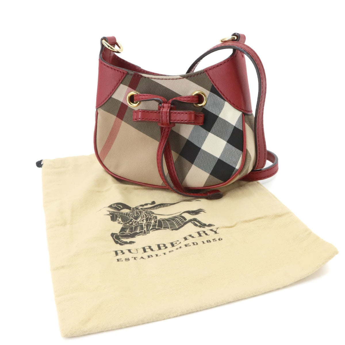 Burberry Beige Red Color Canvas Leather Shoulder Bag (Pre-Owned)