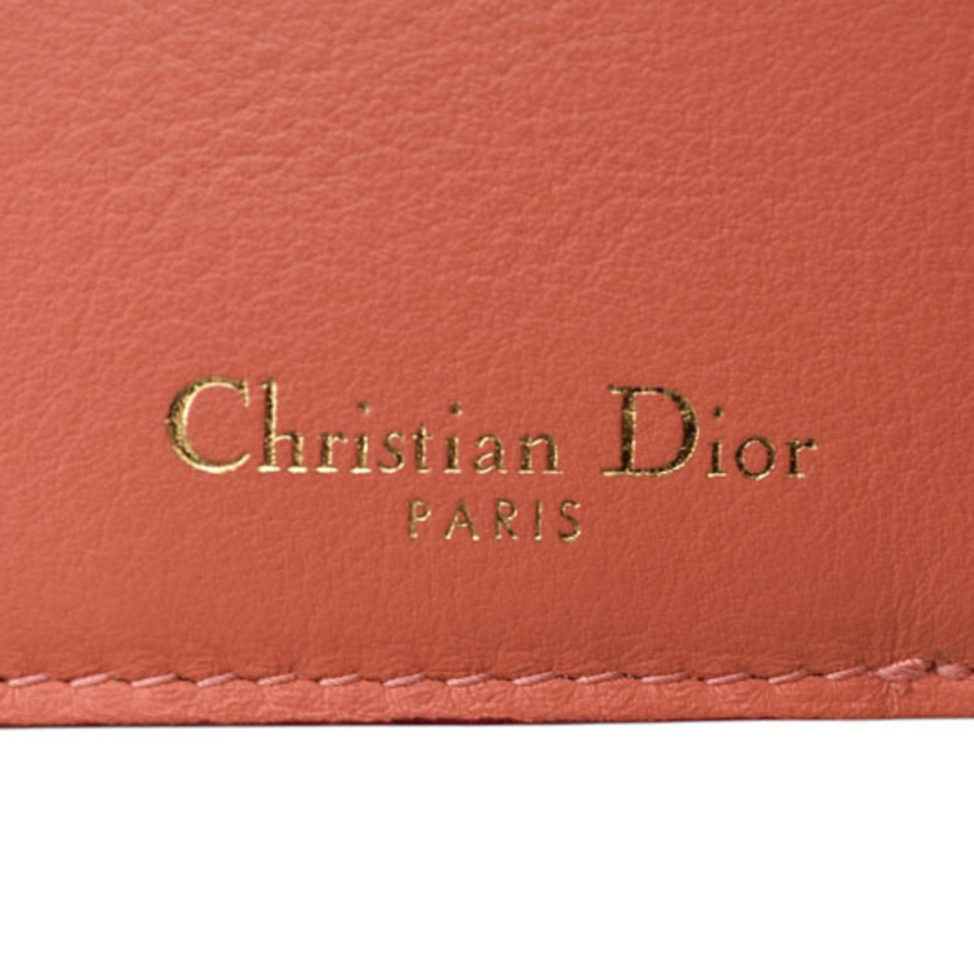 Christian Dior Blue Coral Pink Leather Wallet (Tri-Fold) (Pre-Owned)