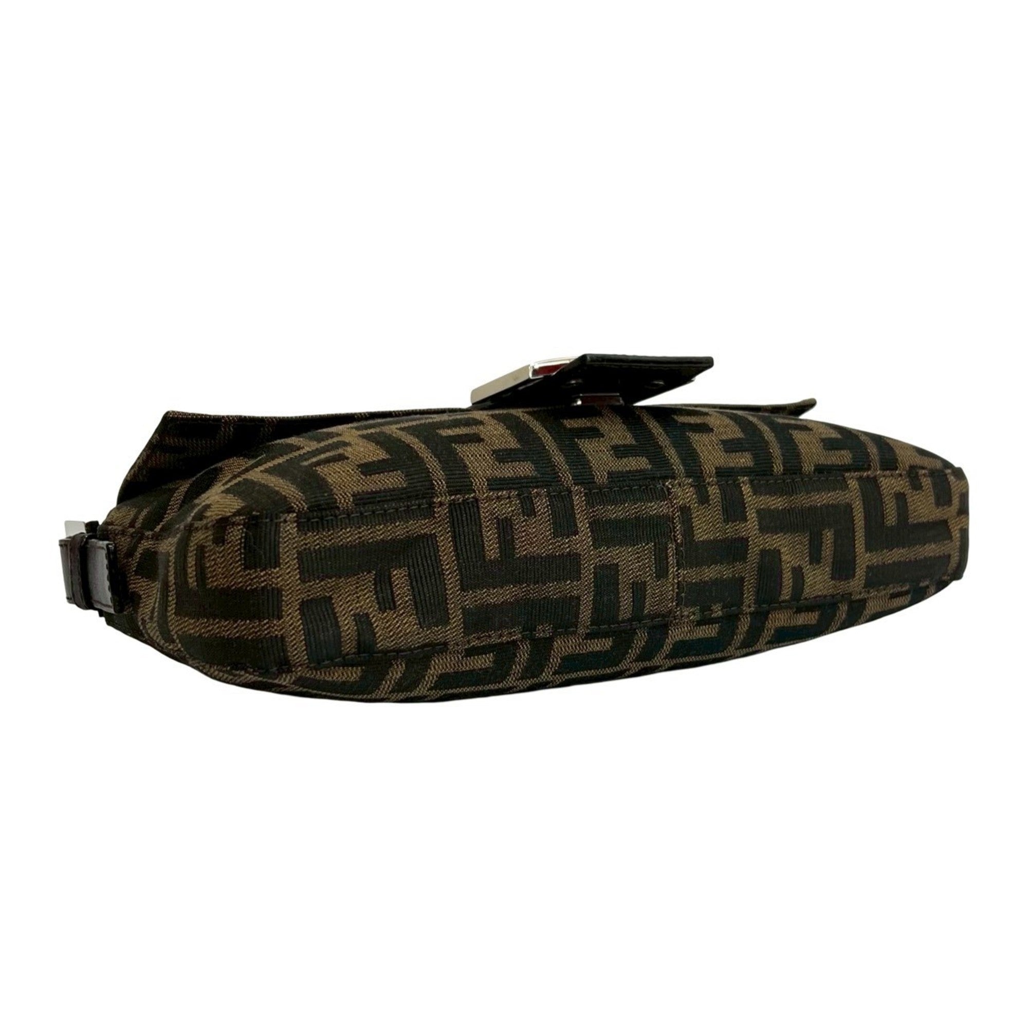 Fendi Black Brown Leather Canvas Shoulder Bag (Pre-Owned)