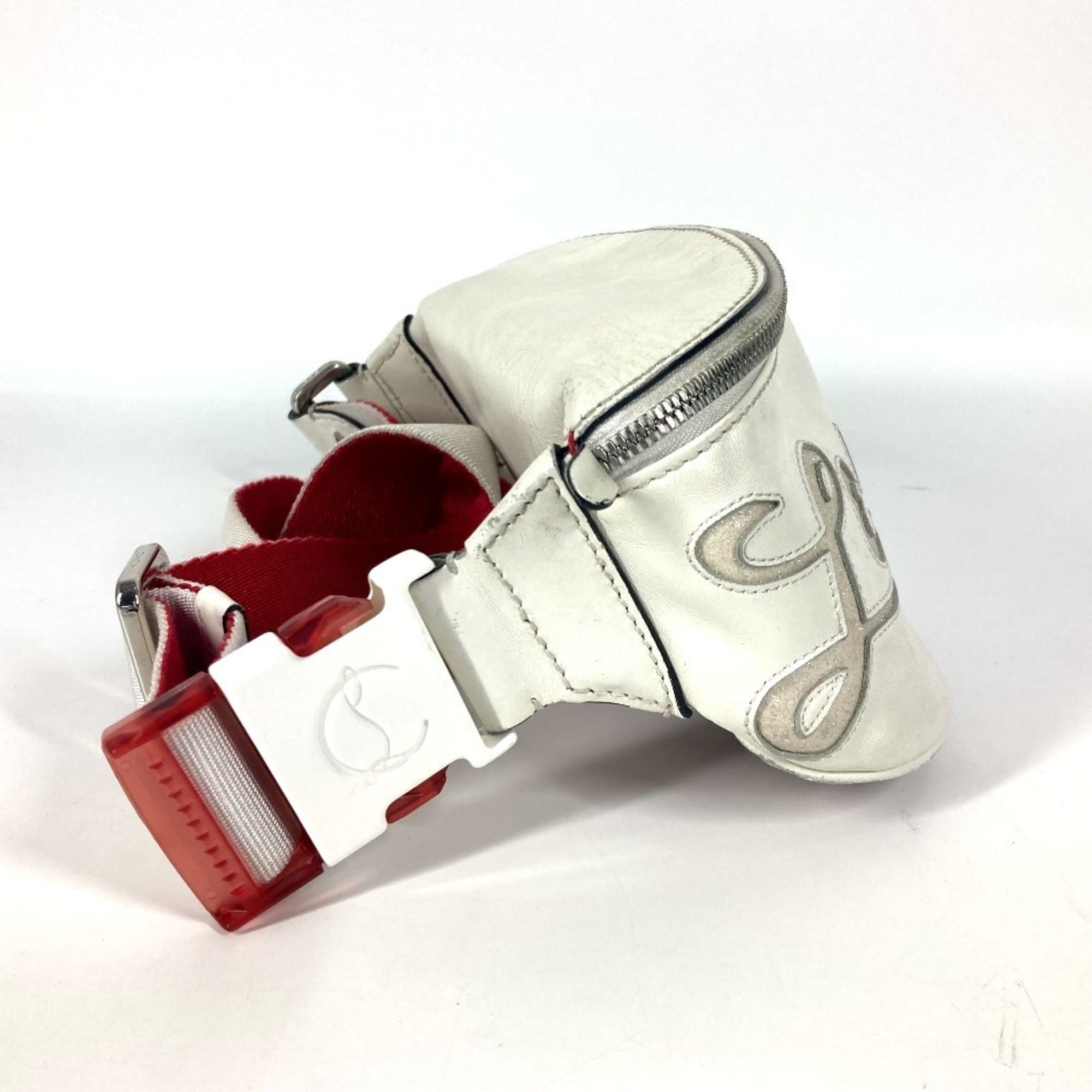 Christian Louboutin Red Color White Leather Shoulder Bag Sling Bag (Pre-Owned)
