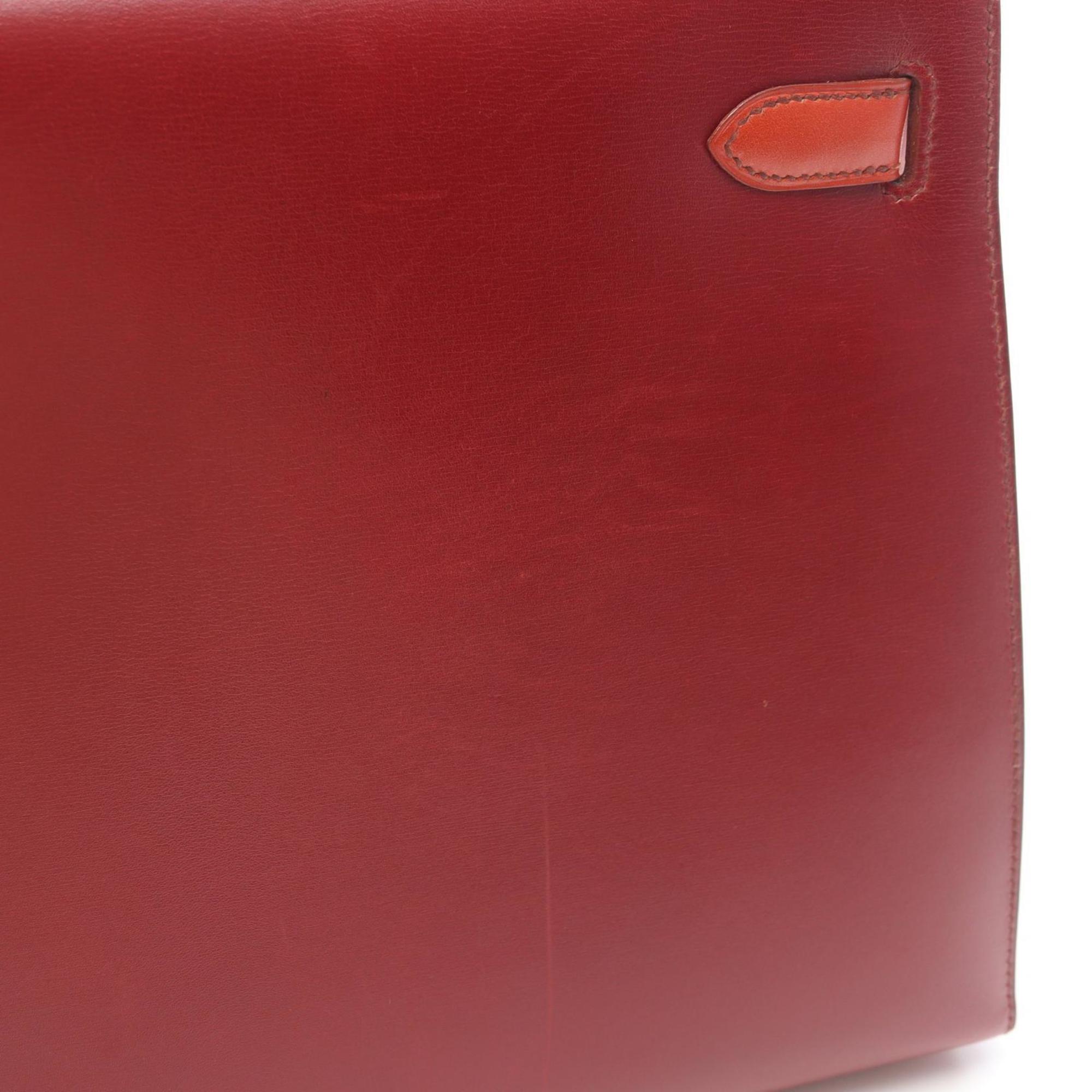 Hermes Bordeaux Brique Brown Rouge H Box Calf Leather Leather Handbag (Pre-Owned)