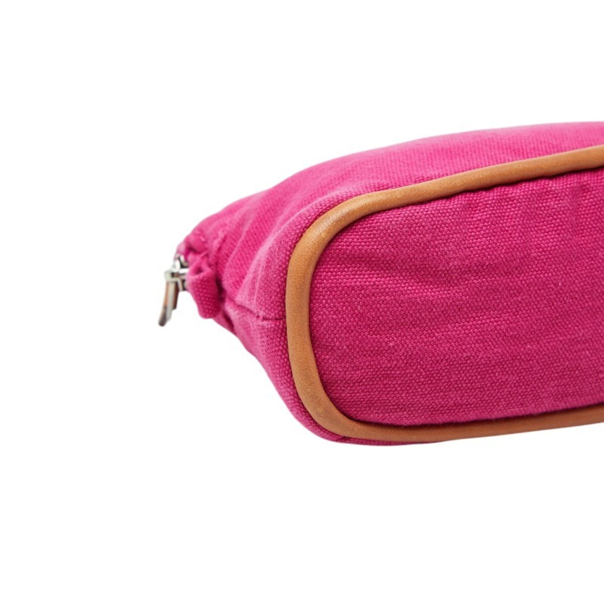Hermes Pink Cotton Canvas Leather Handbag Pouch (Pre-Owned)