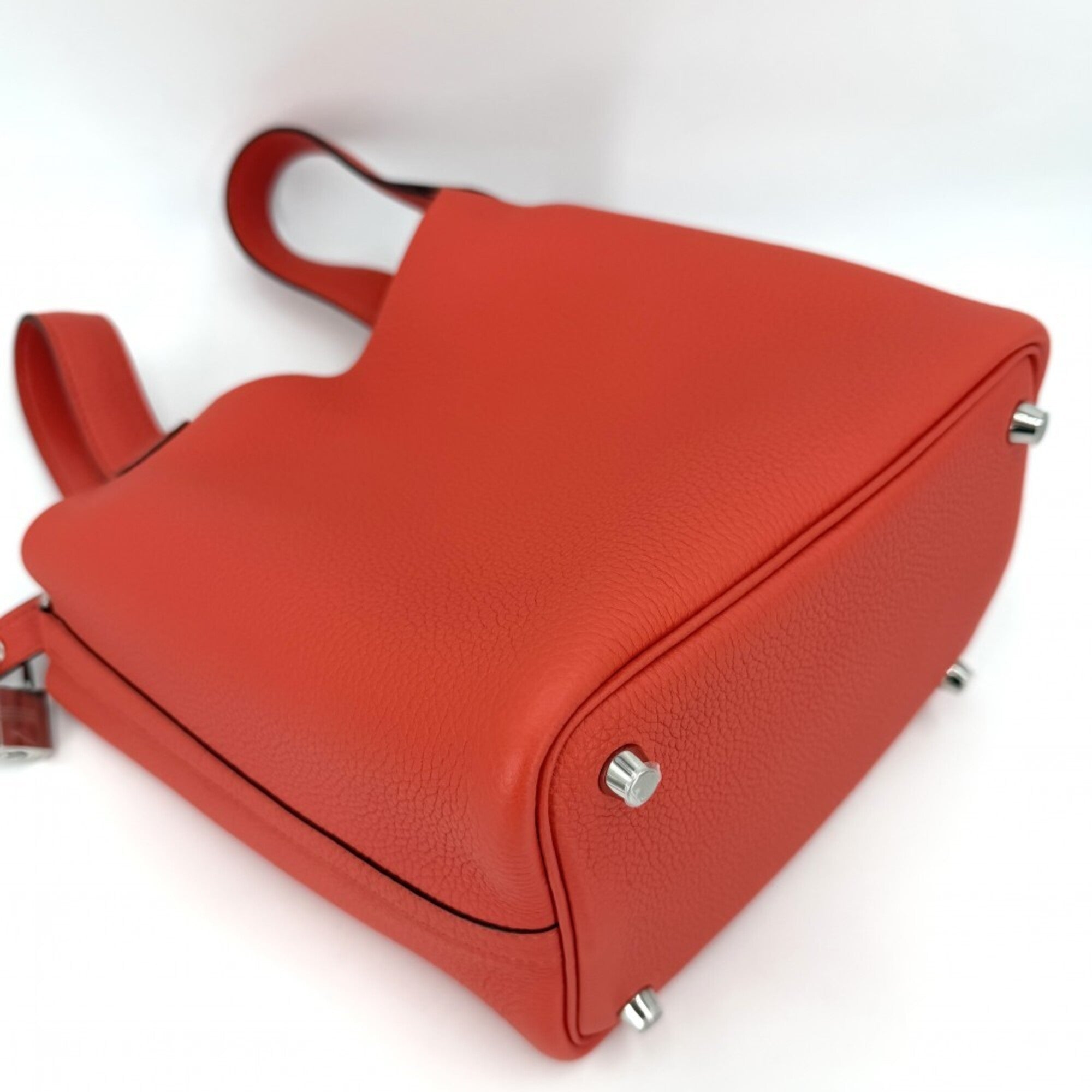 Hermes Orange White Taurillon Clemence Leather Handbag (Pre-Owned)