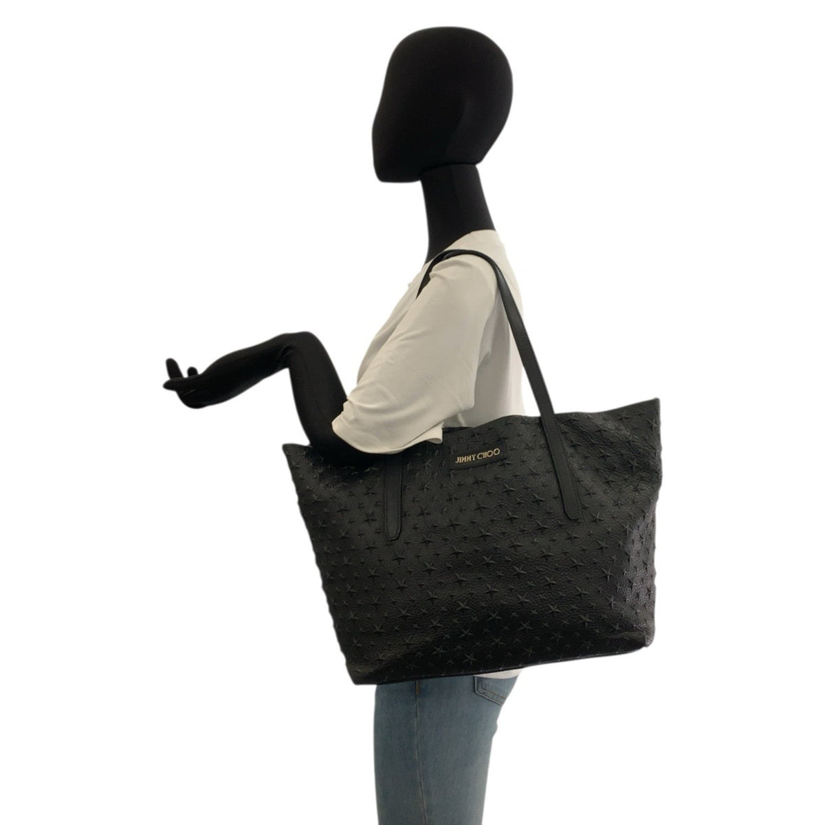 Jimmy Choo Black Leather Shoulder Bag Tote Bag (Pre-Owned)