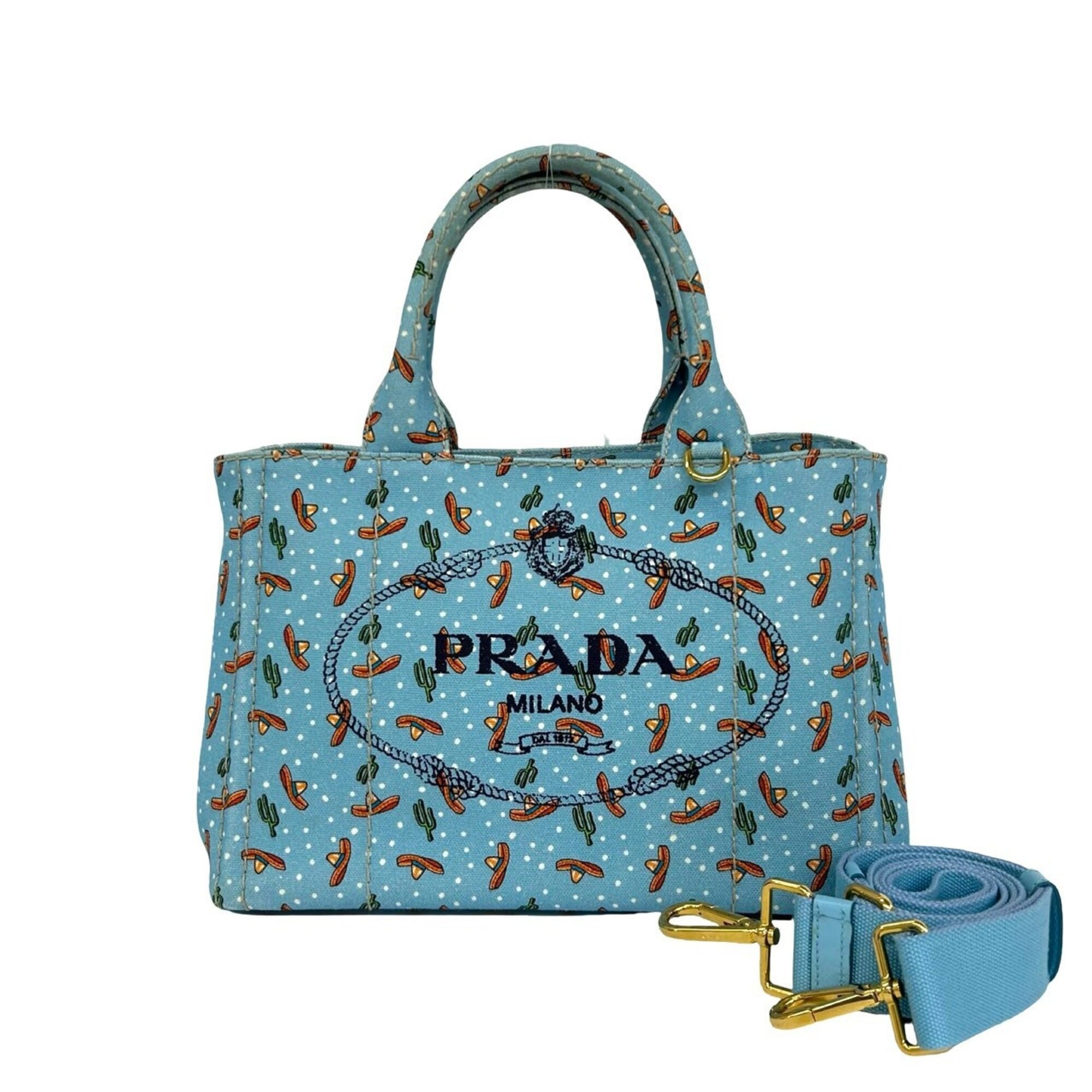 Prada Blue Canvas Handbag Shoulder Bag Tote Bag (Pre-Owned)