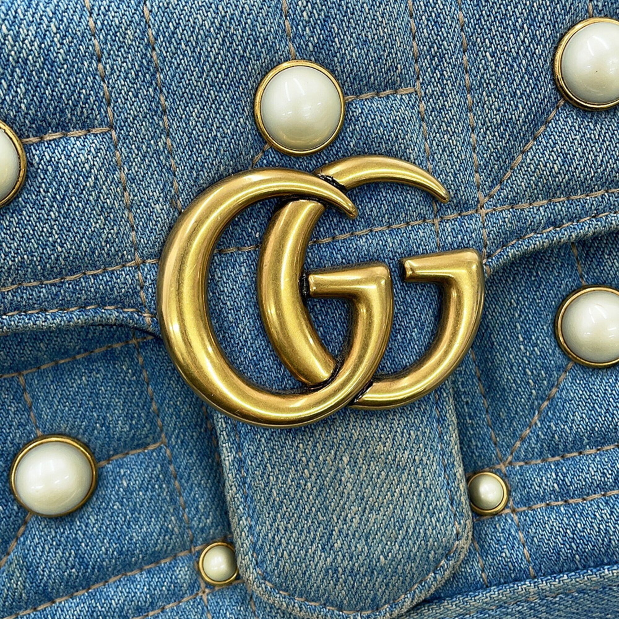 Gucci Gg Marmont Blue Denim Leather Handbag Shoulder Bag (Pre-Owned)