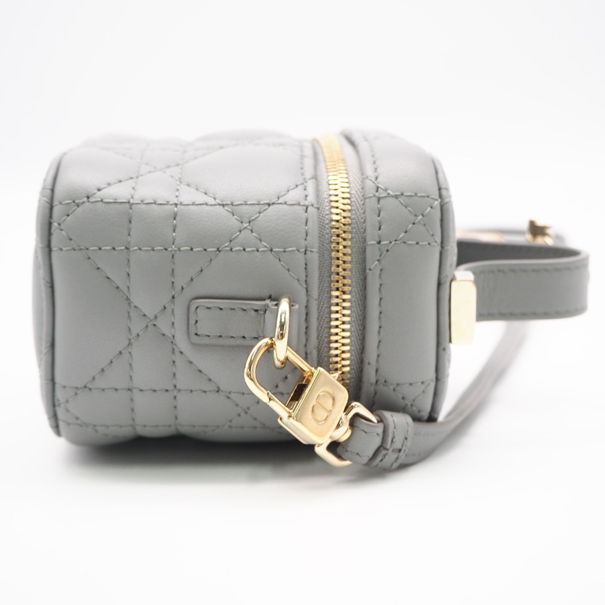 Christian Dior Lady Dior Gray Leather Shoulder Bag Vanity Bag (Pre-Owned)