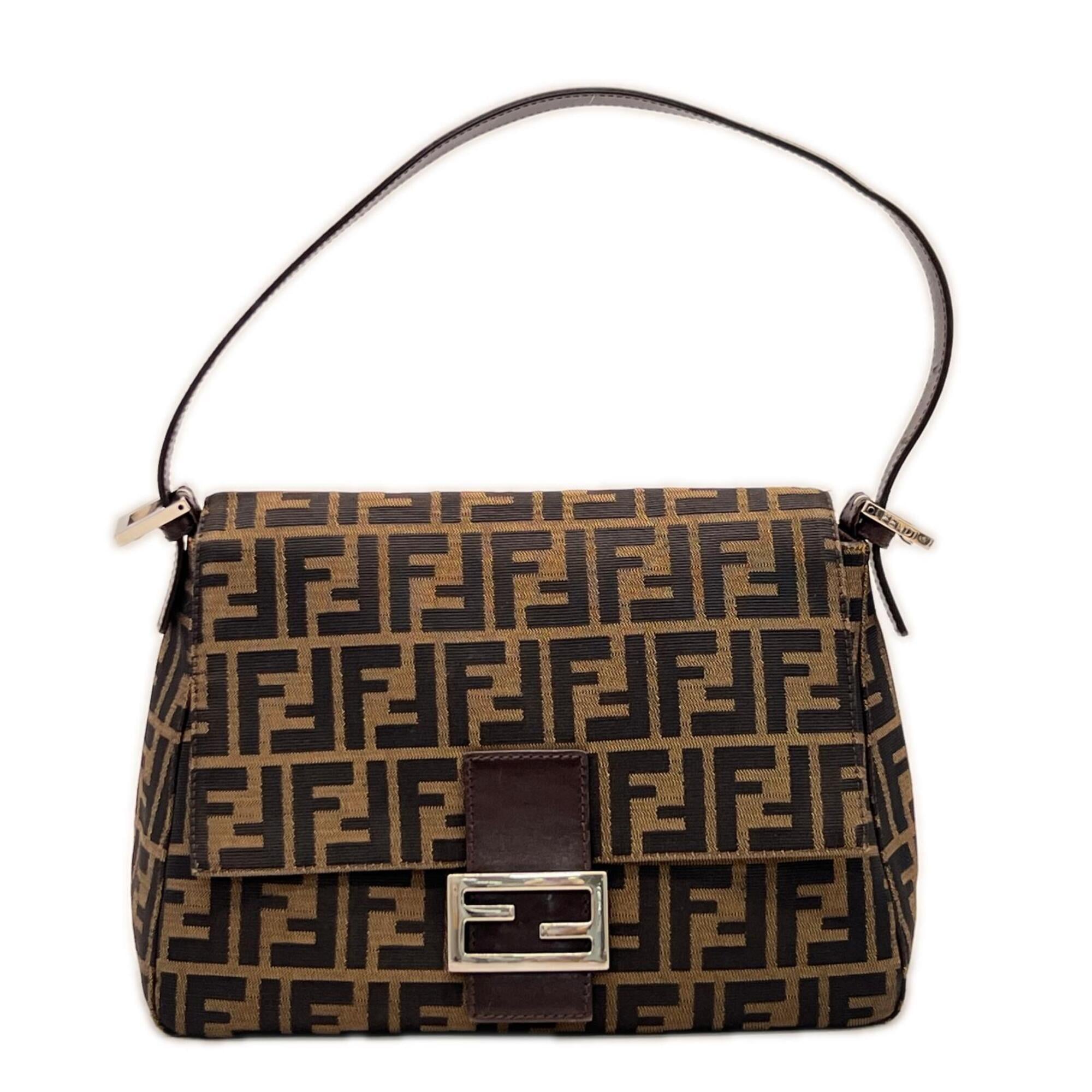 Fendi Zucca Beige Brown Zucca Leather Shoulder Bag (Pre-Owned)