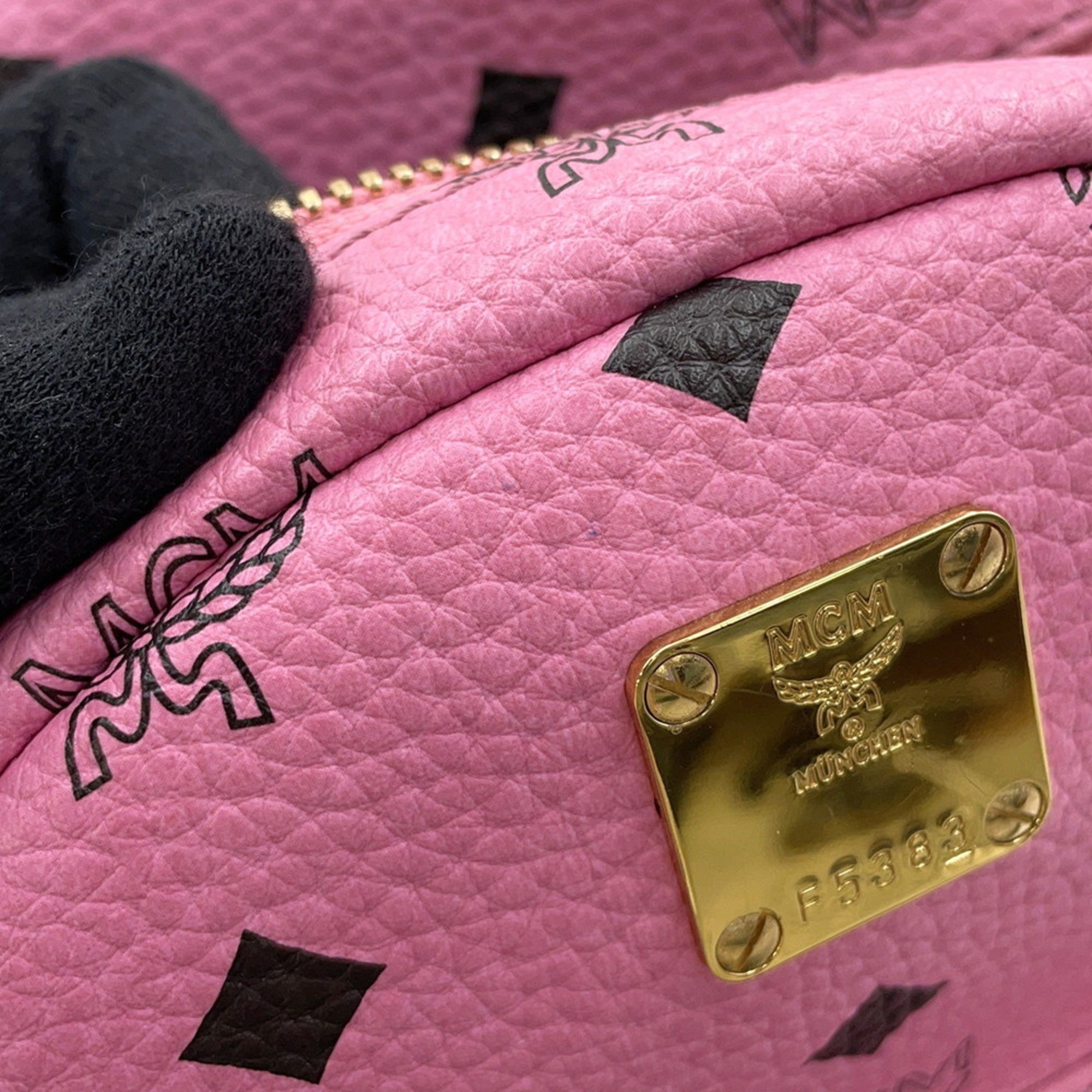 Mcm Pink Leather Canvas Backpack (Pre-Owned)