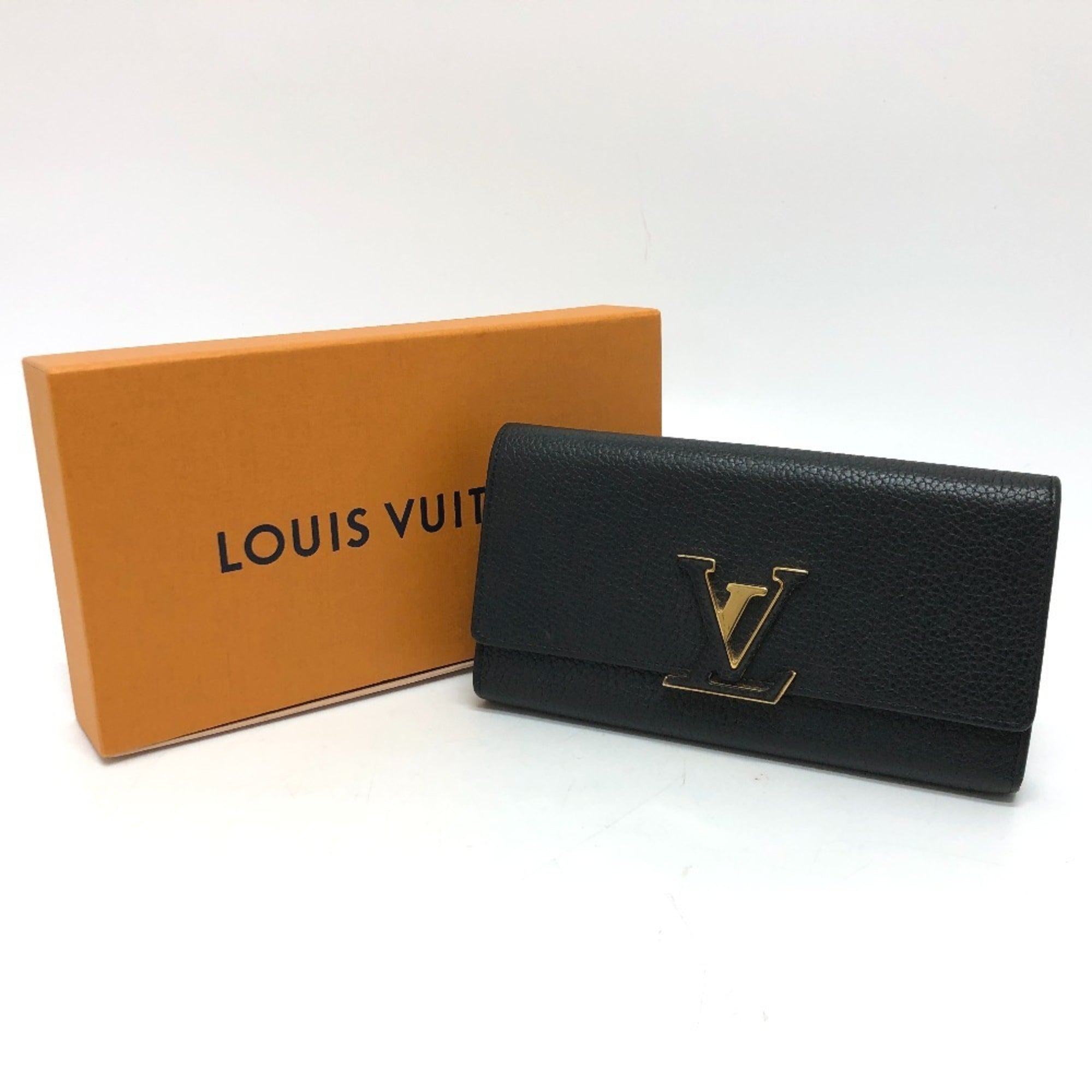 Louis Vuitton Black Leather Long Wallet (Bi-Fold) (Pre-Owned)