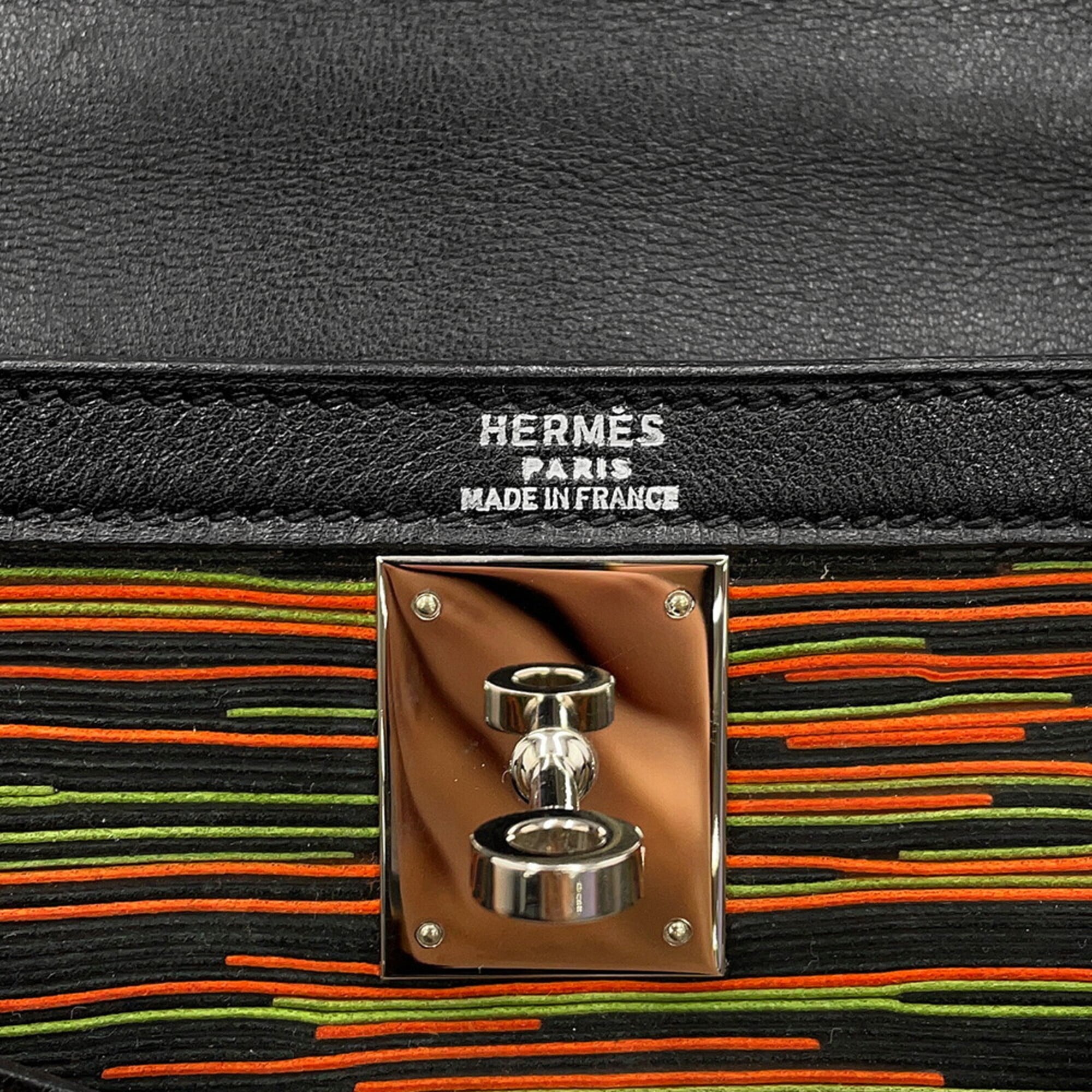 Hermes Black Green Orange Gulliver Leather Leather Handbag (Pre-Owned)