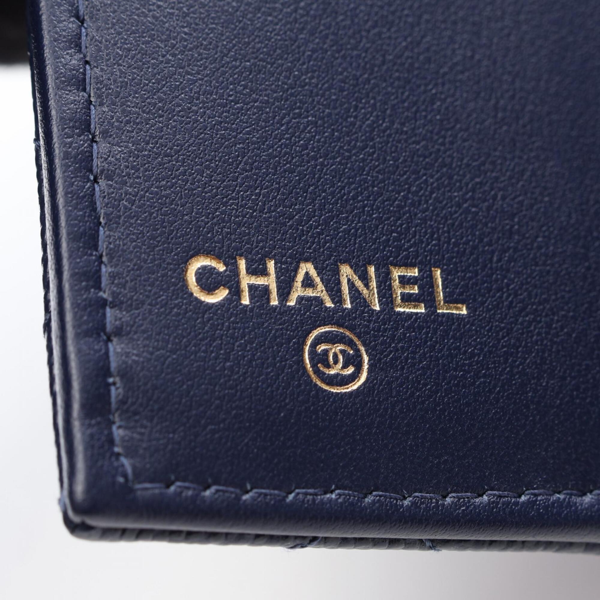 Chanel Navy Grained Calfskin Wallet (Tri-Fold) (Pre-Owned)