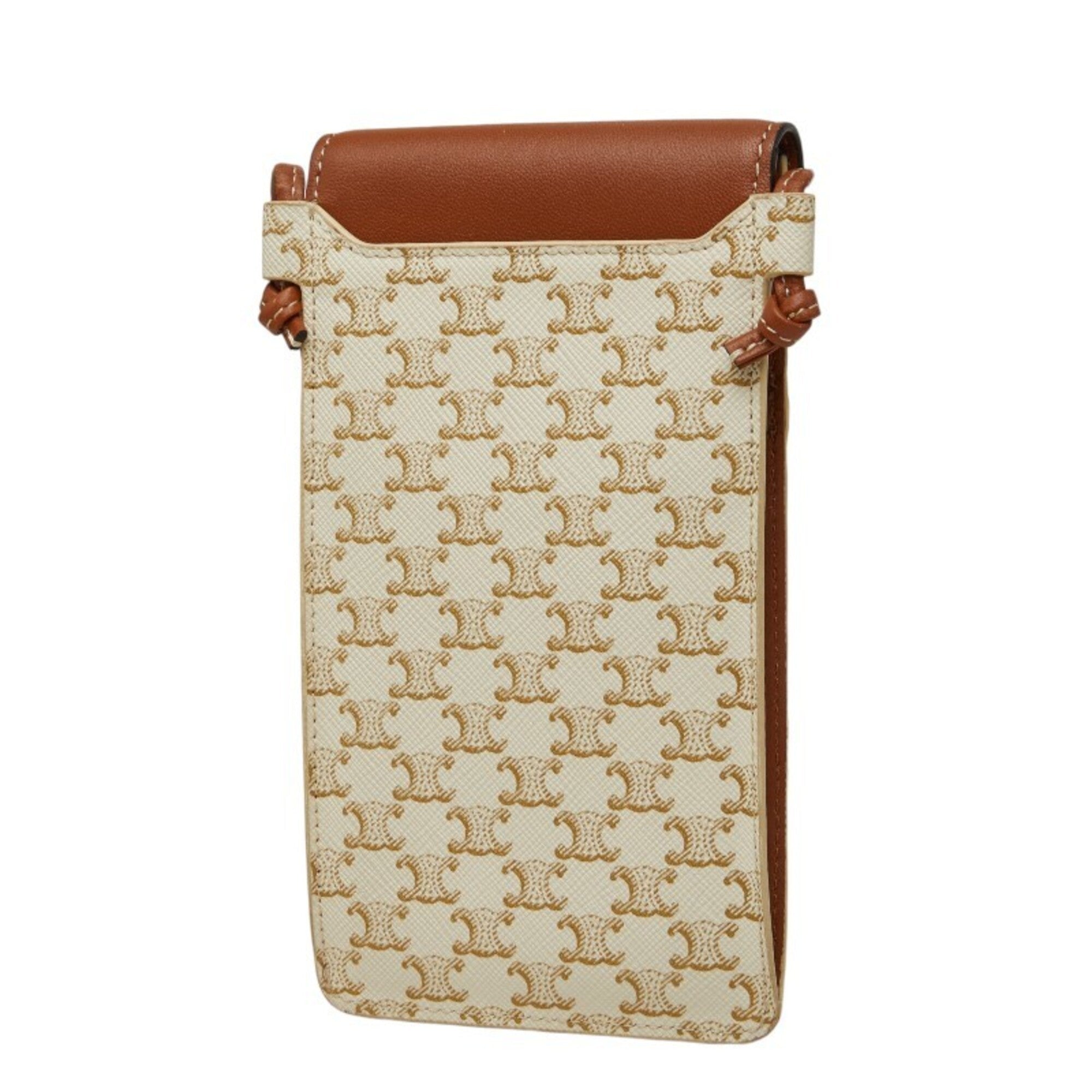 Celine Brown White Pvc Leather Phone Wallet (Pre-Owned)
