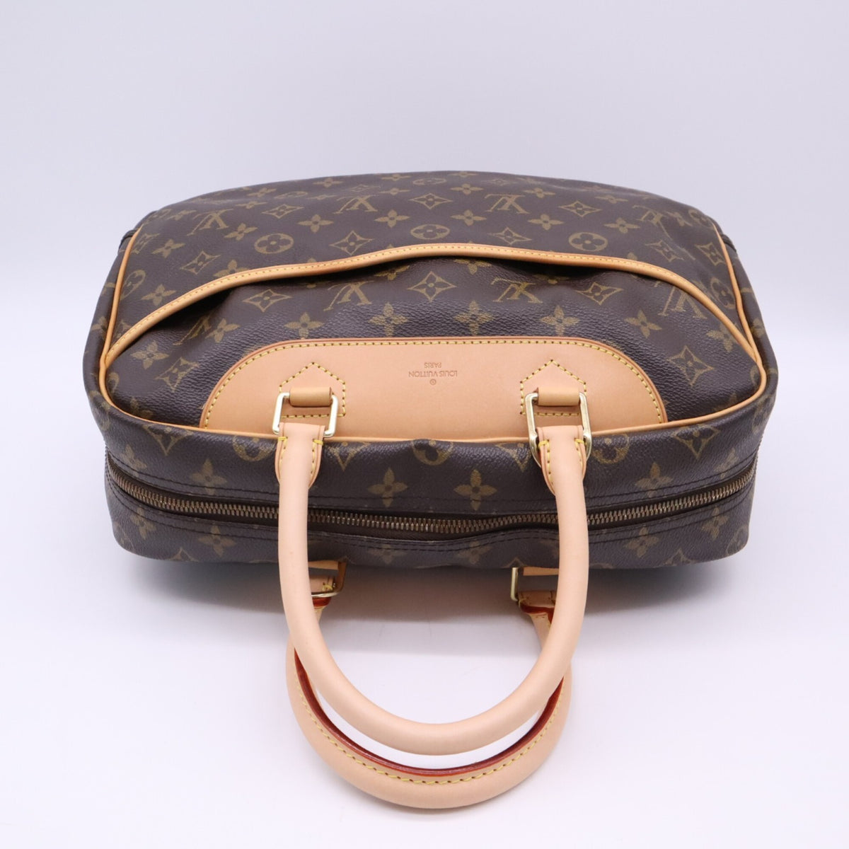 Louis Vuitton Beige Brown Coated Canvas Leather Handbag (Pre-Owned)
