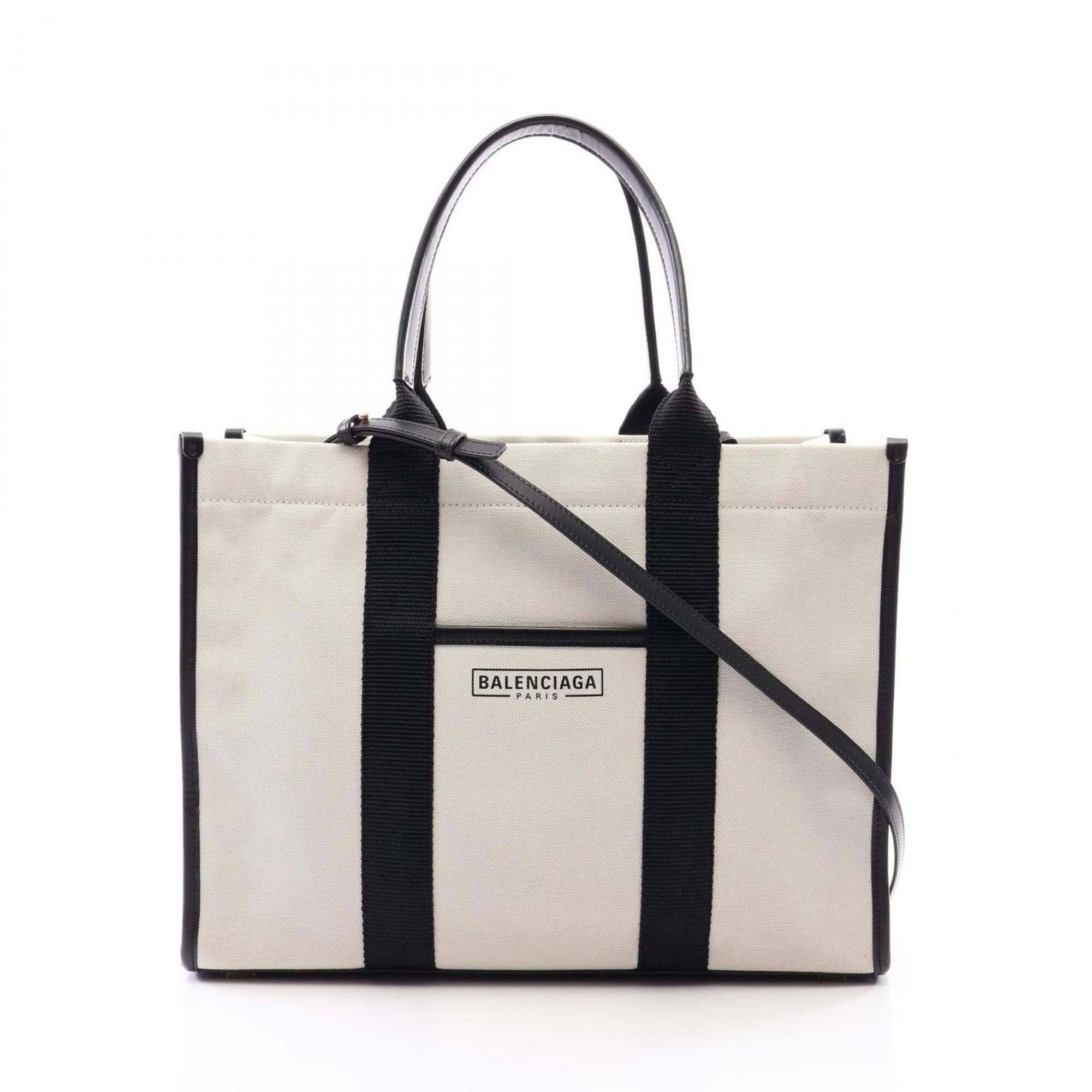 Balenciaga Black White Canvas Leather Handbag Tote Bag (Pre-Owned)