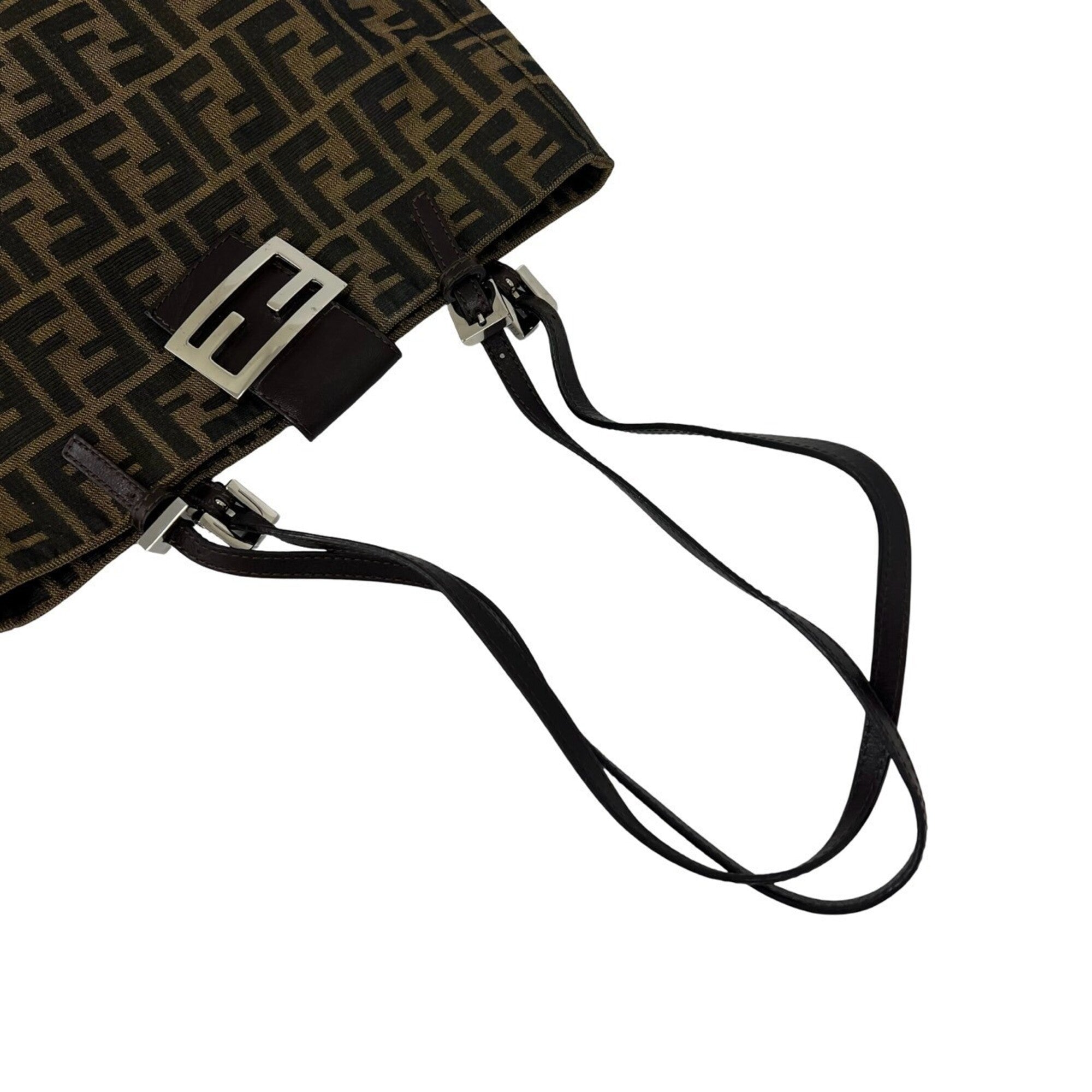 Fendi Black Brown Canvas Leather Handbag Shoulder Bag Tote Bag (Pre-Owned)